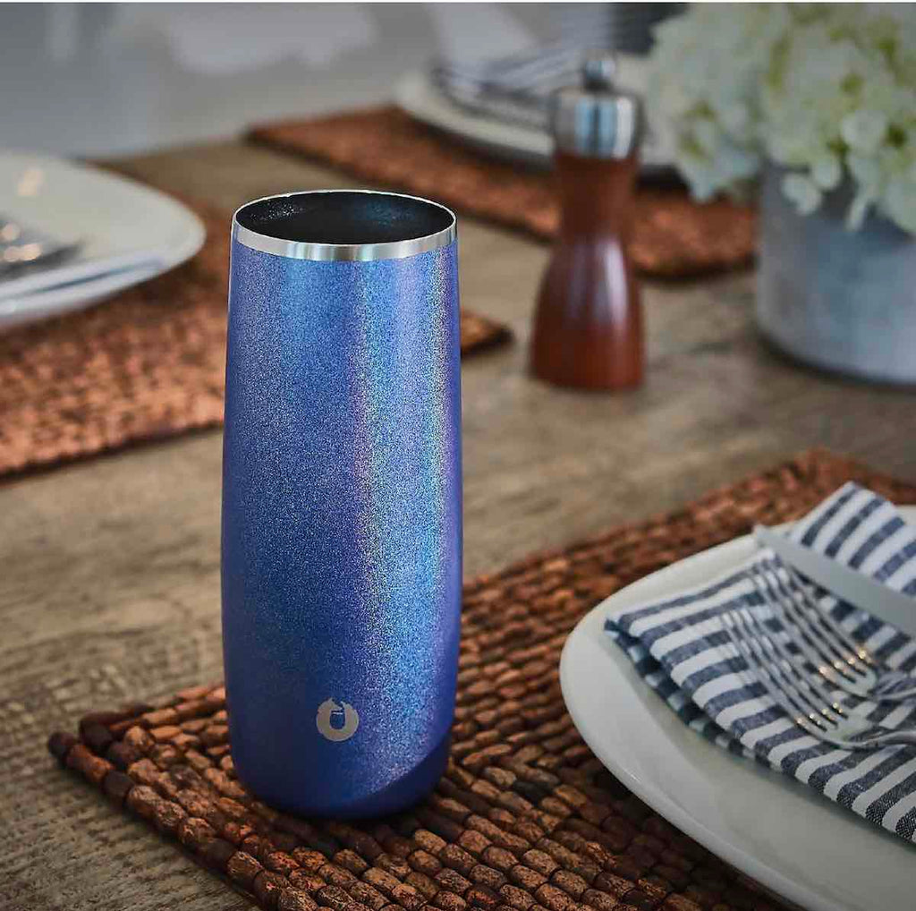 Stainless Steel Highball Cocktail Glass Set, Set of 2 - Shimmer Blue in - Drinkware photo