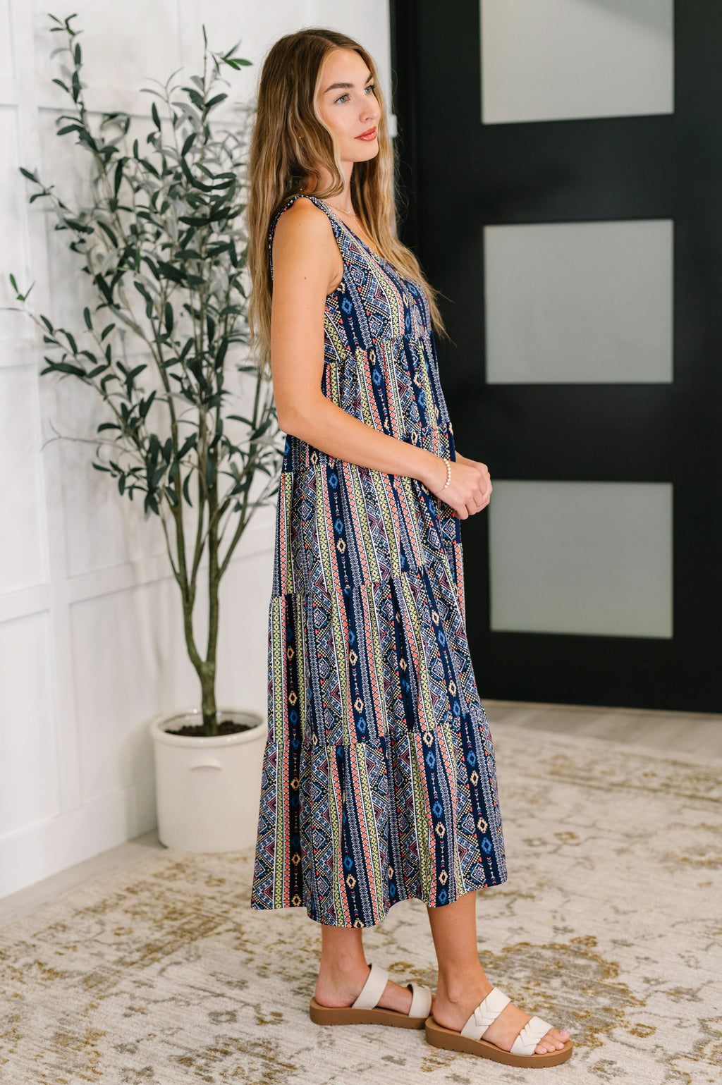 Sierra Spirit Gathered Tiered Dress in Navy in - Womens photo