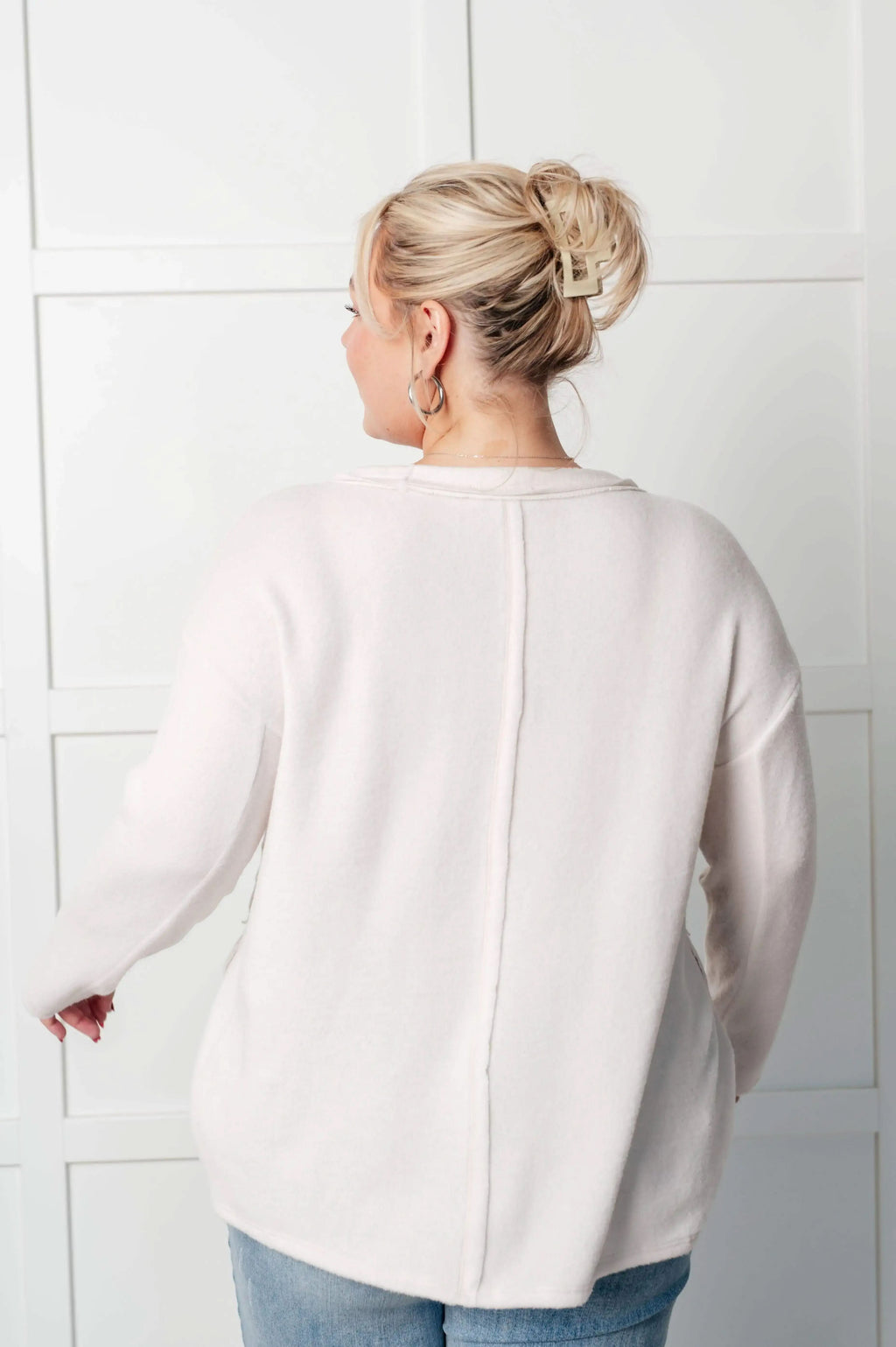 Simple Silhouette Brushed Hacci Sweater in Sand Beige in - Tops photo