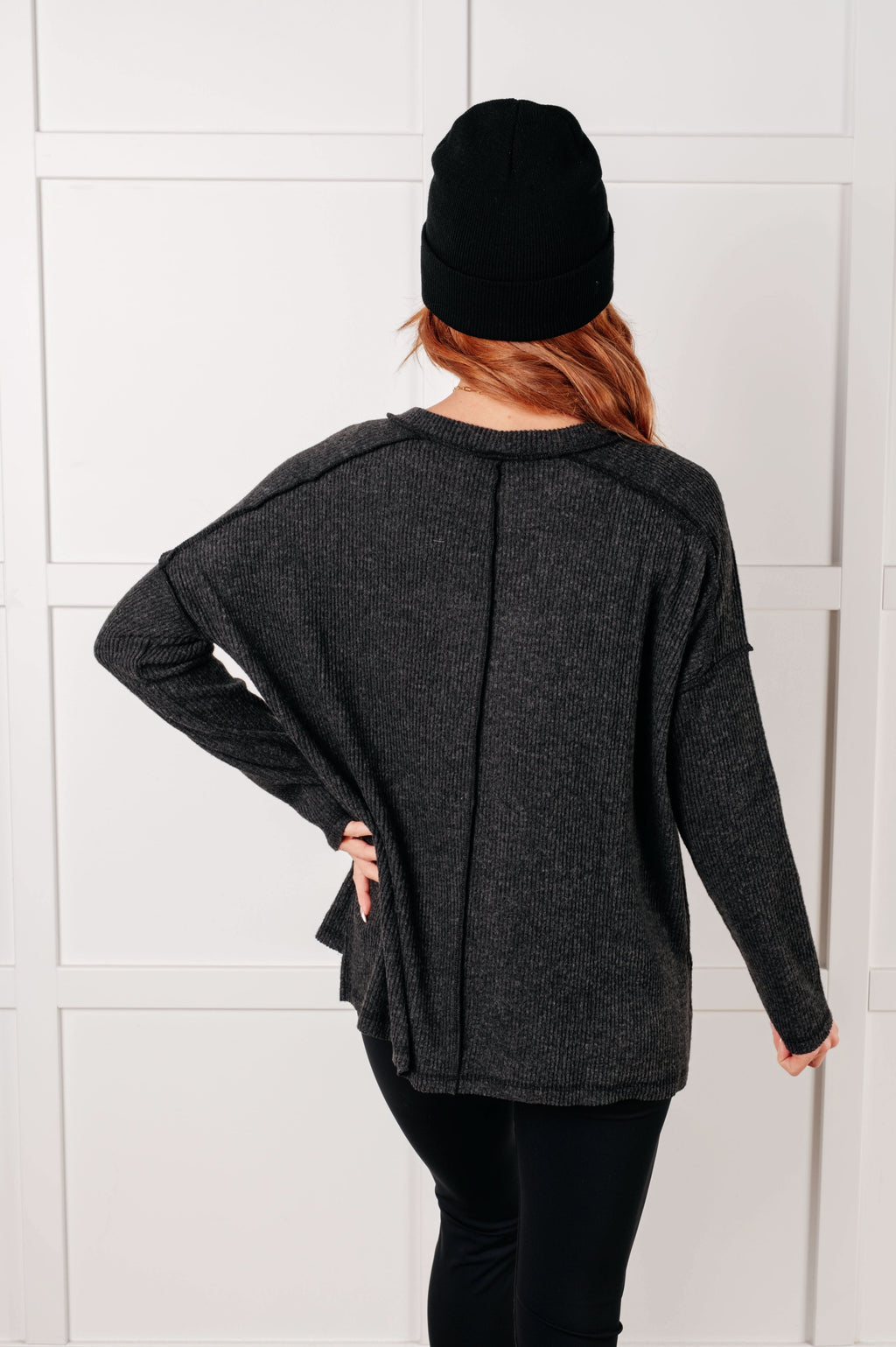 Simply Basic Ribbed Hacci Sweater in Black in - Tops photo