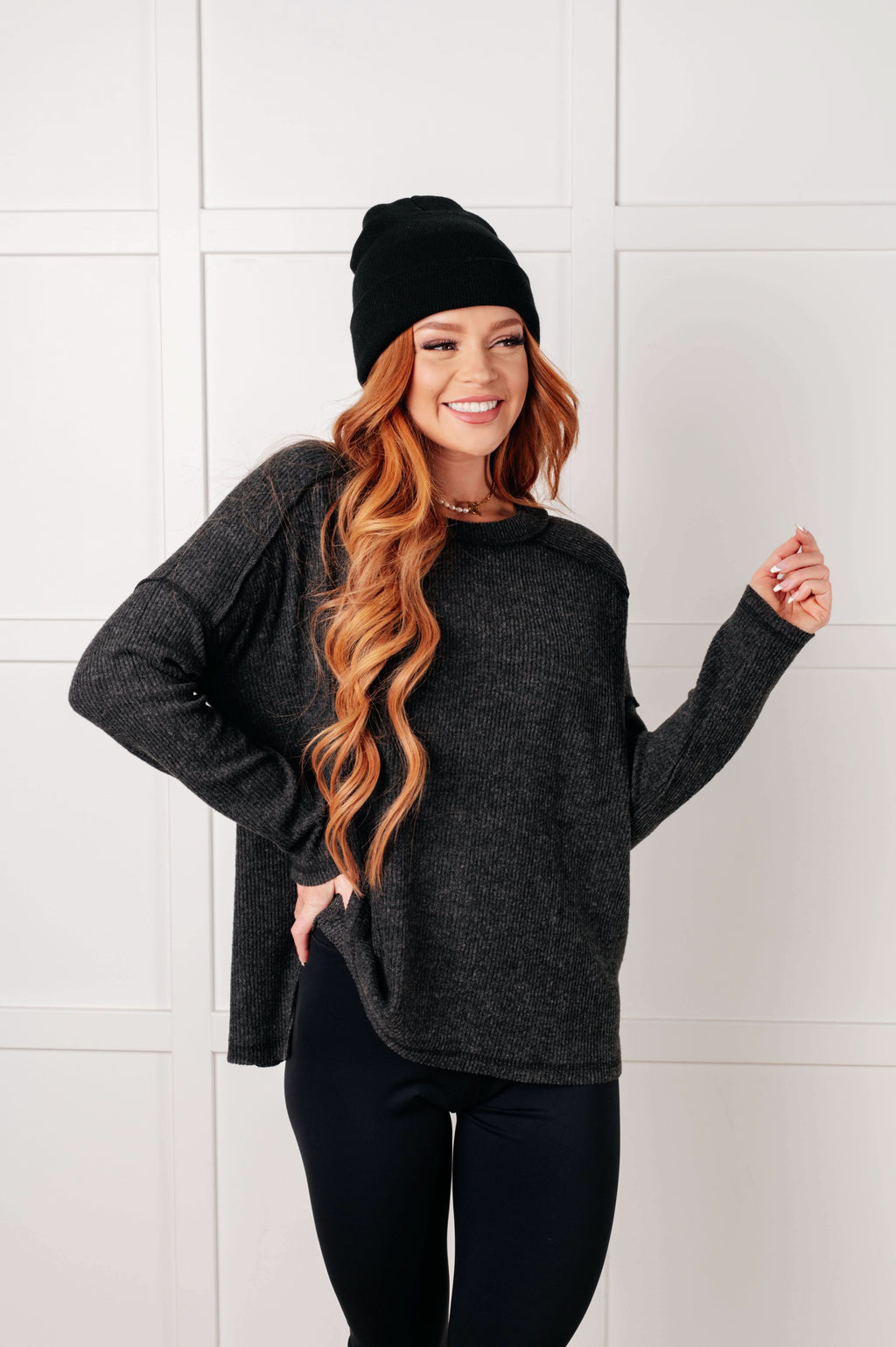 Simply Basic Ribbed Hacci Sweater in Black in - Tops photo