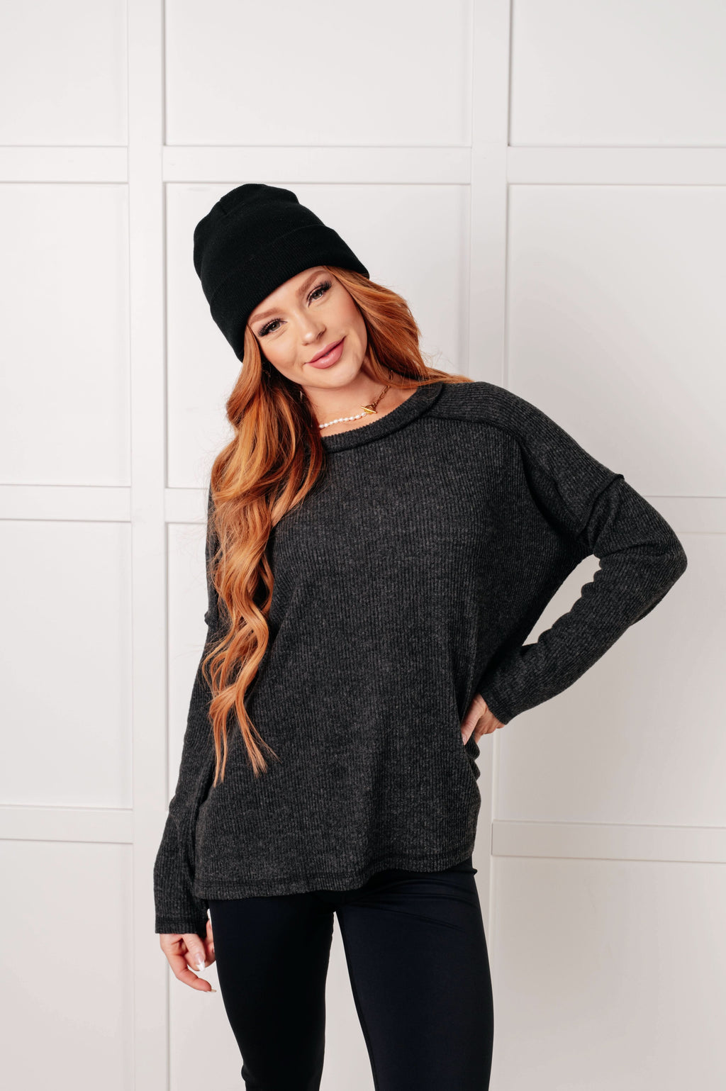 Simply Basic Ribbed Hacci Sweater in Black in - Tops photo