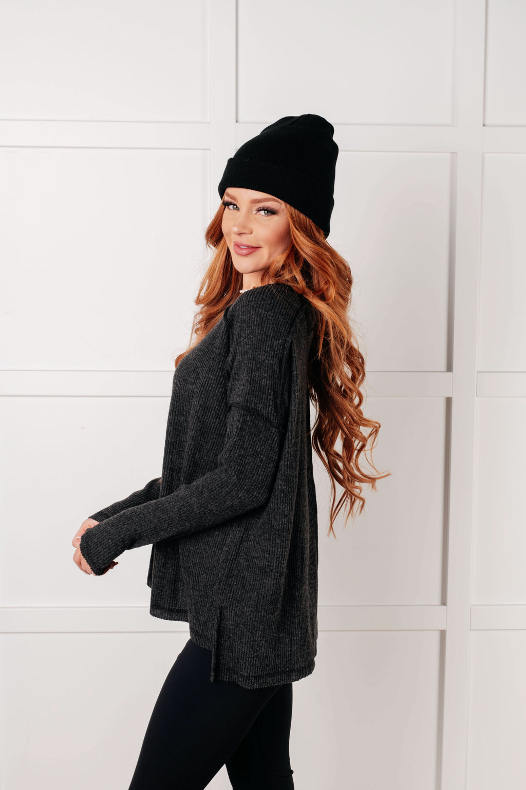 Simply Basic Ribbed Hacci Sweater in Black in - Tops photo