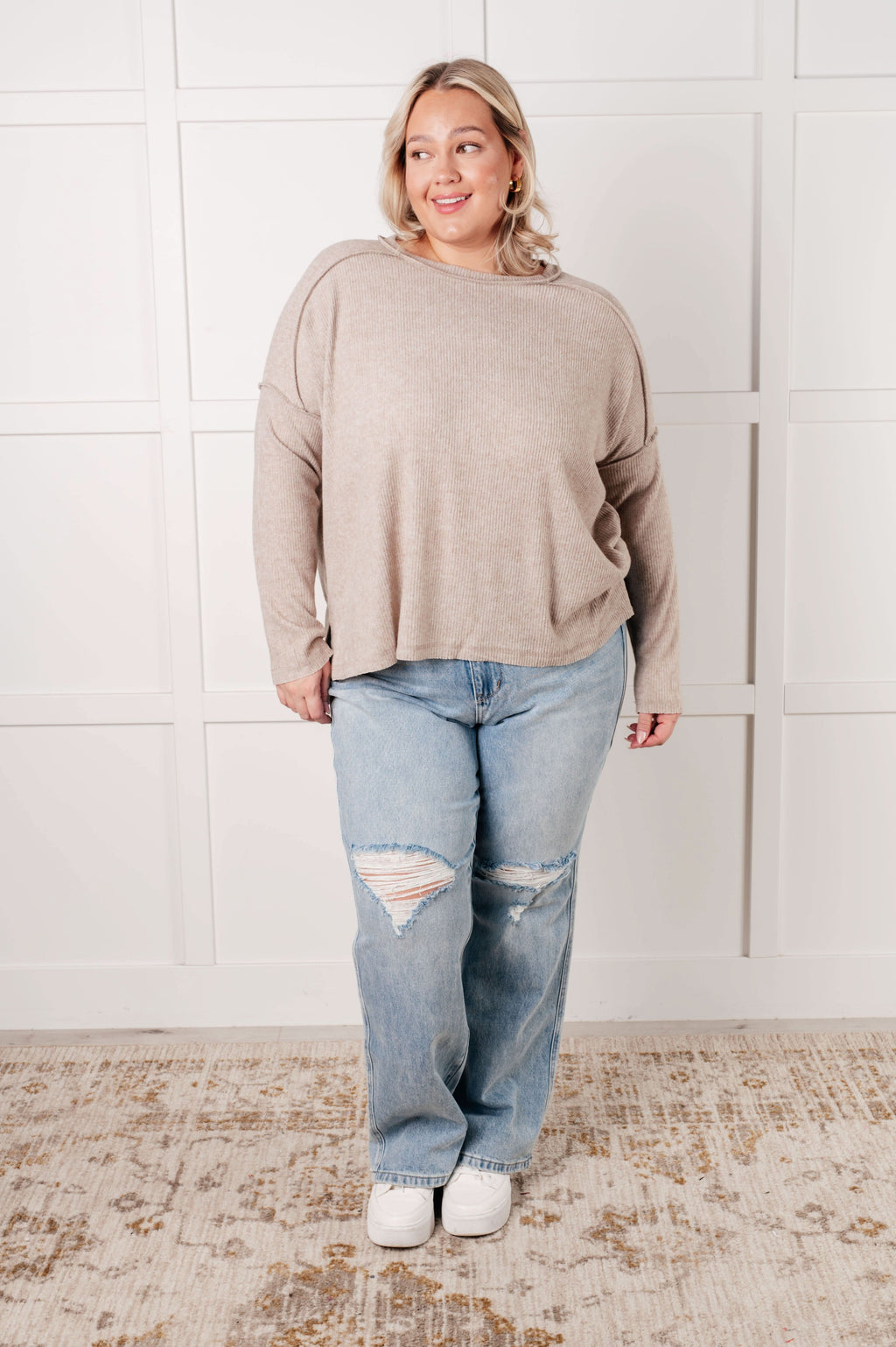 Simply Basic Ribbed Hacci Sweater in H Mocha in - Tops photo