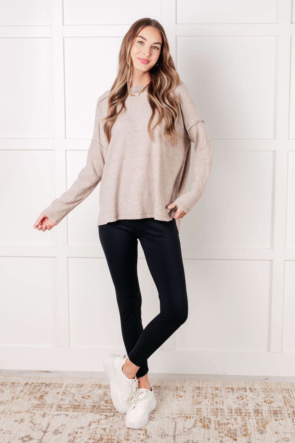 Simply Basic Ribbed Hacci Sweater in H Mocha in - Tops photo
