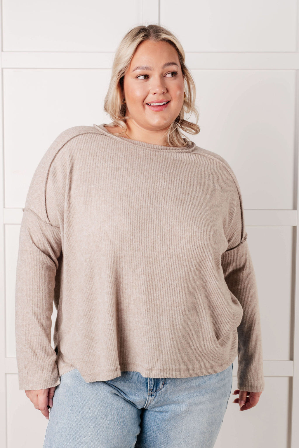 Simply Basic Ribbed Hacci Sweater in H Mocha in - Tops photo