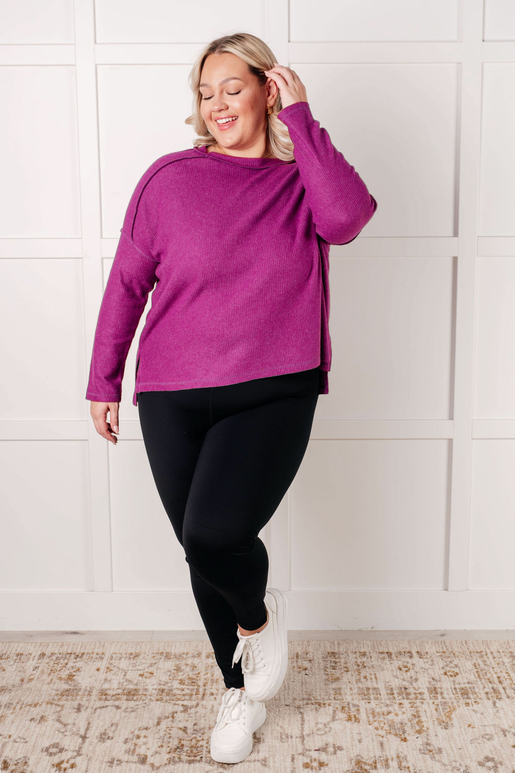 Simply Basic Ribbed Hacci Sweater in Light Plum in - Tops photo