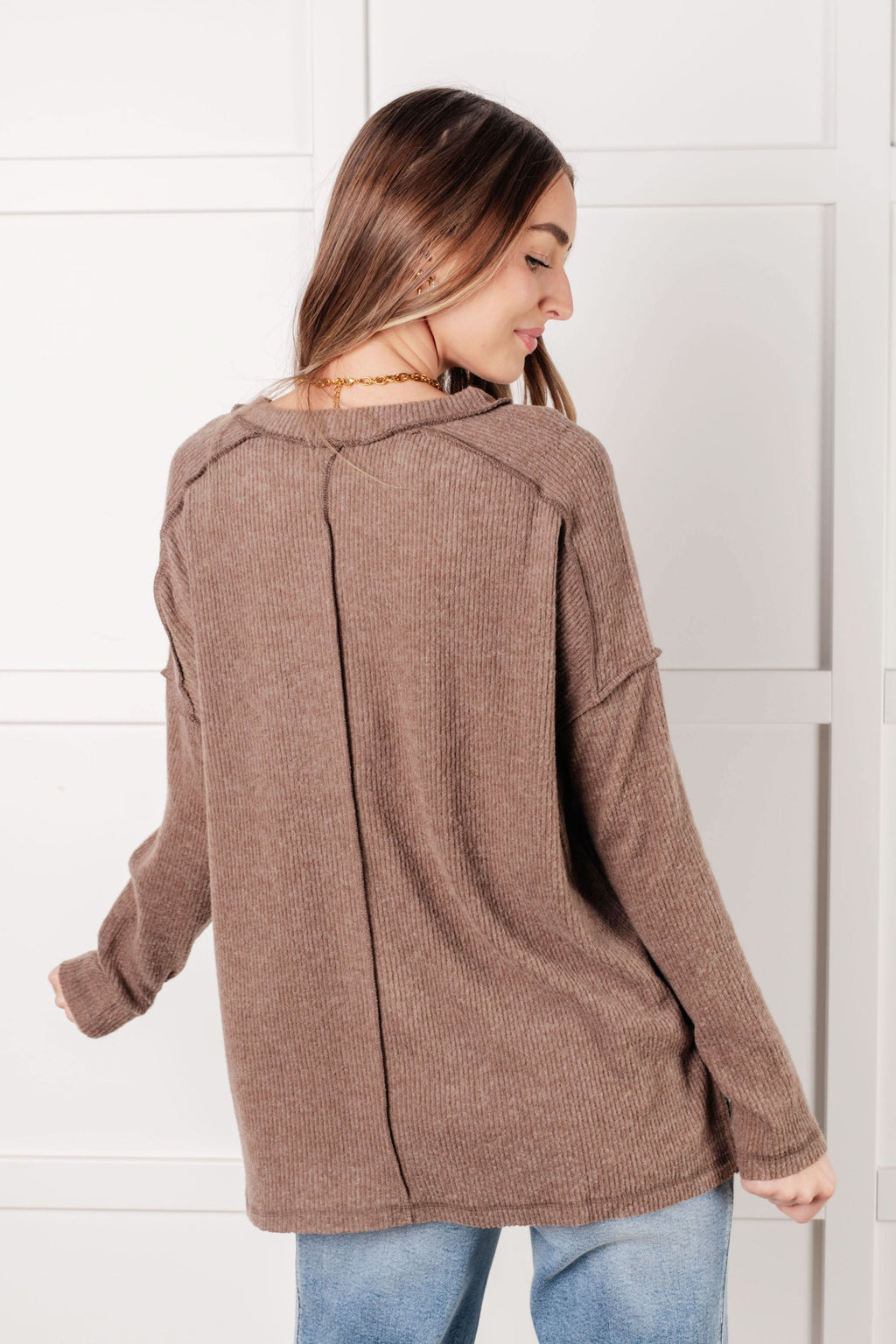 Simply Basic Ribbed Hacci Sweater in Mocha in - Tops photo
