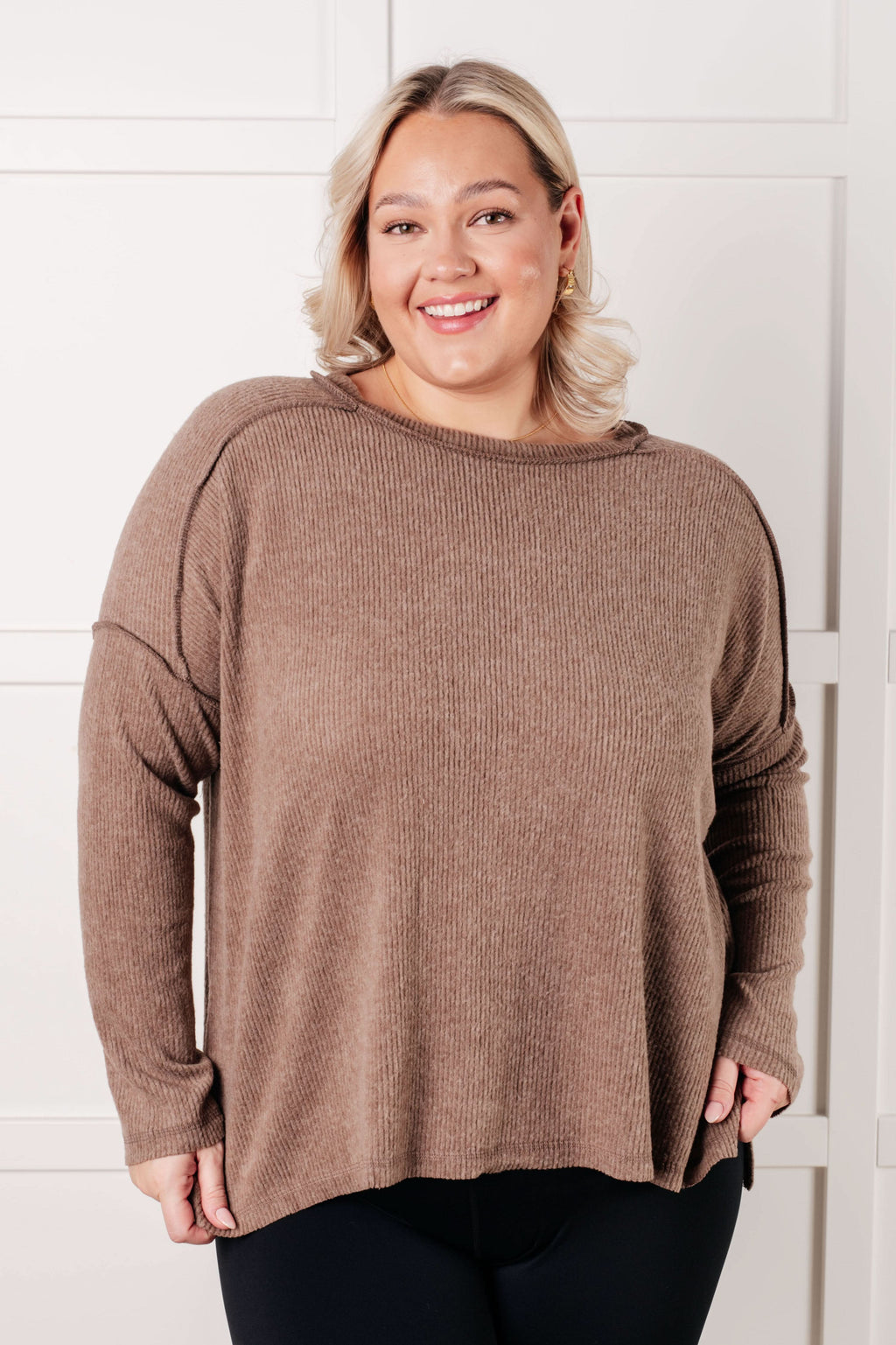 Simply Basic Ribbed Hacci Sweater in Mocha in - Tops photo