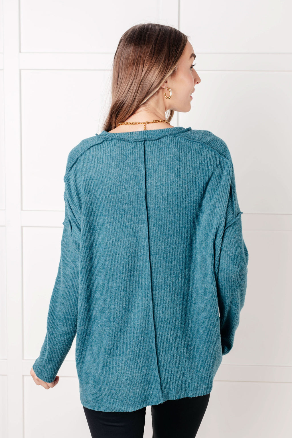Simply Basic Ribbed Hacci Sweater in Teal in - Tops photo
