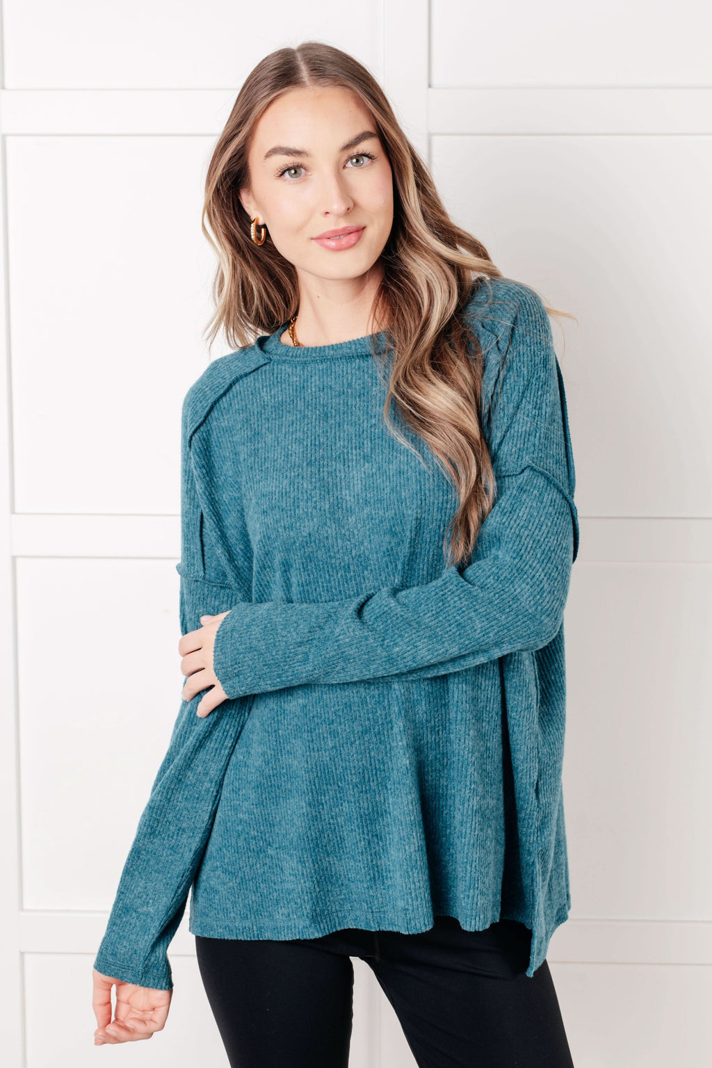 Simply Basic Ribbed Hacci Sweater in Teal in - Tops photo