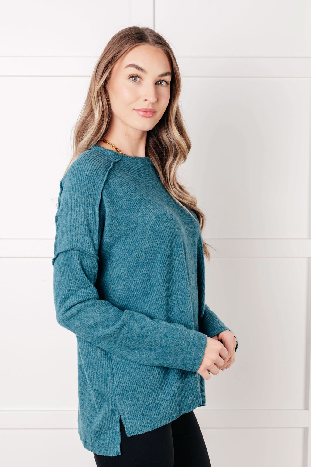 Simply Basic Ribbed Hacci Sweater in Teal in - Tops photo