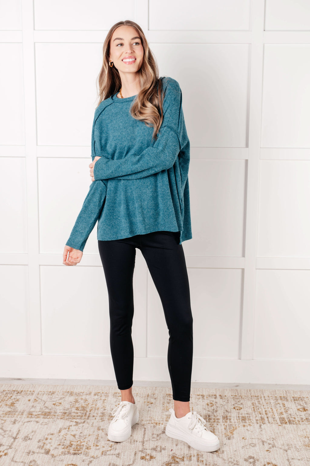 Simply Basic Ribbed Hacci Sweater in Teal in - Tops photo