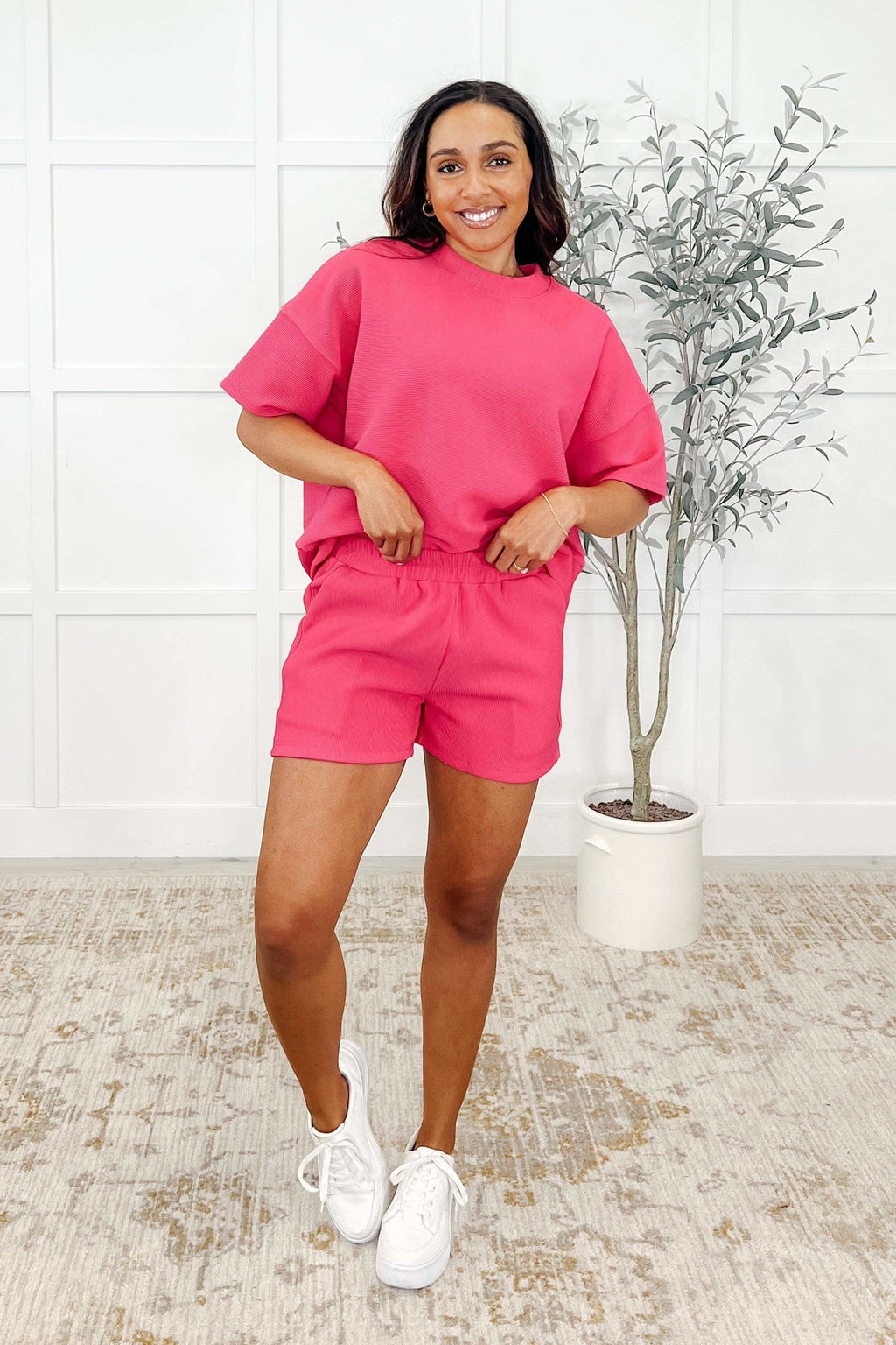 Slow Sunday Ribbed Knit Set in Hot Pink - SwagglyLife Home & Fashion