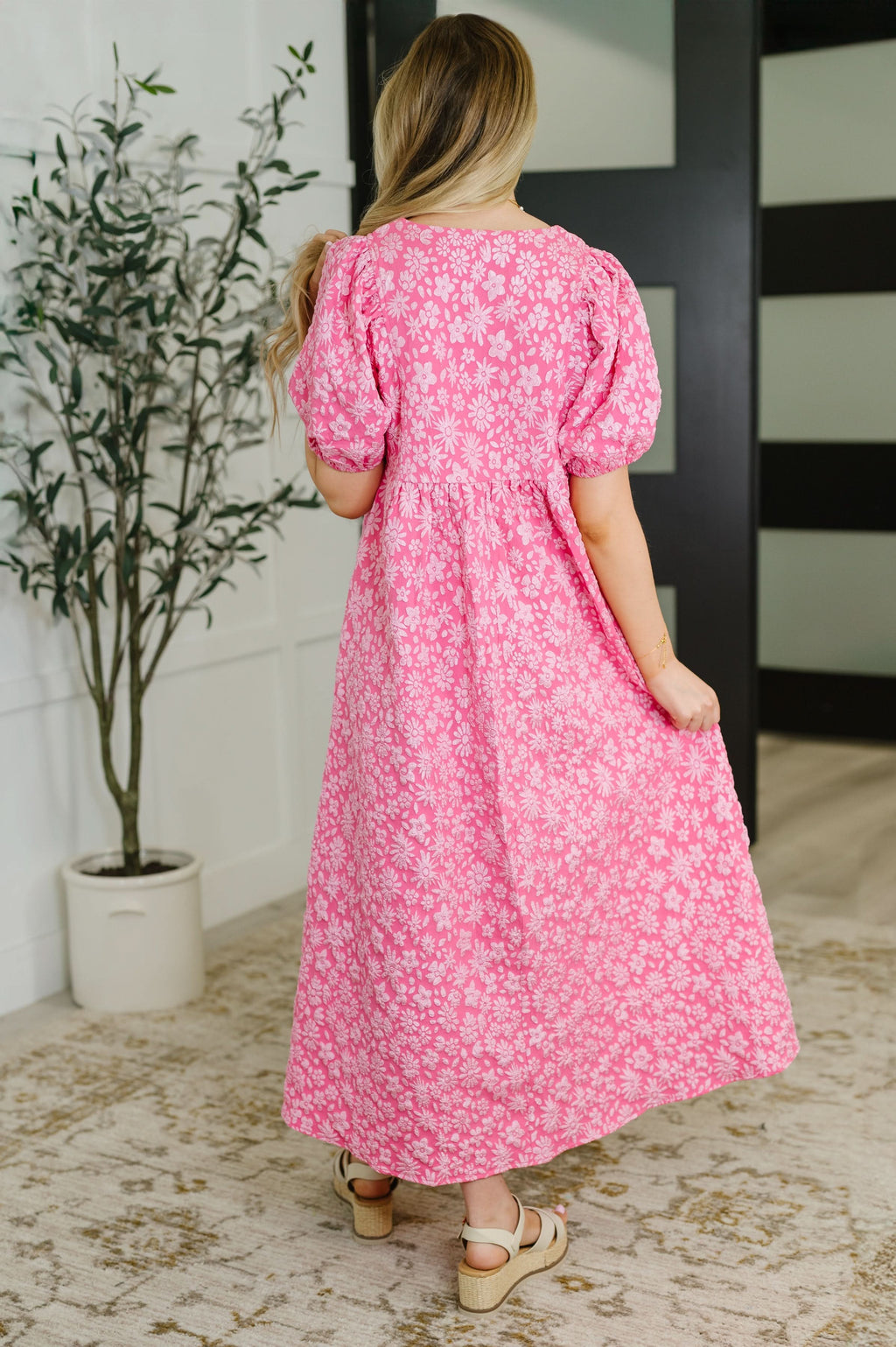Softly Spoken Textured V-Neck Dress in Hot Pink in - Womens photo