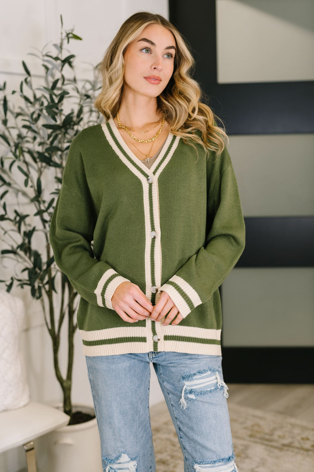 Something Simple Full Front Button Down Cardigan in - Womens photo