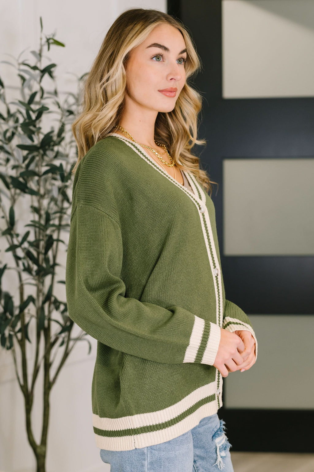 Something Simple Full Front Button Down Cardigan in - Womens photo
