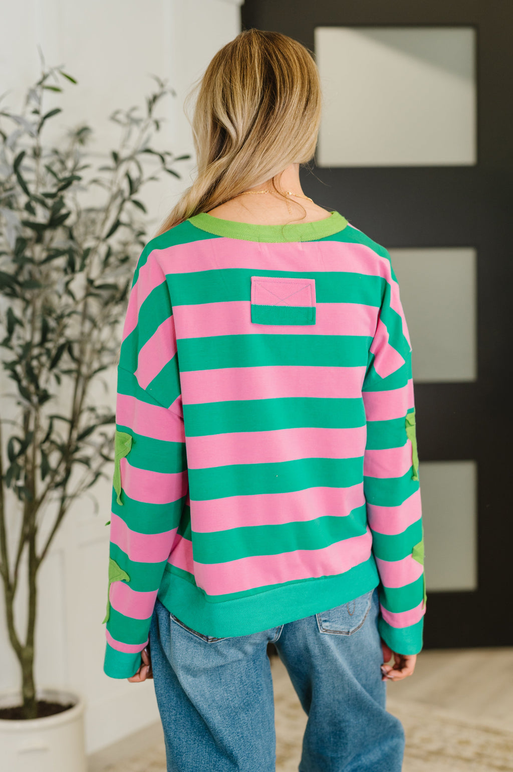 Stars On Stripes Patchwork Striped Sweatshirt in - Womens photo