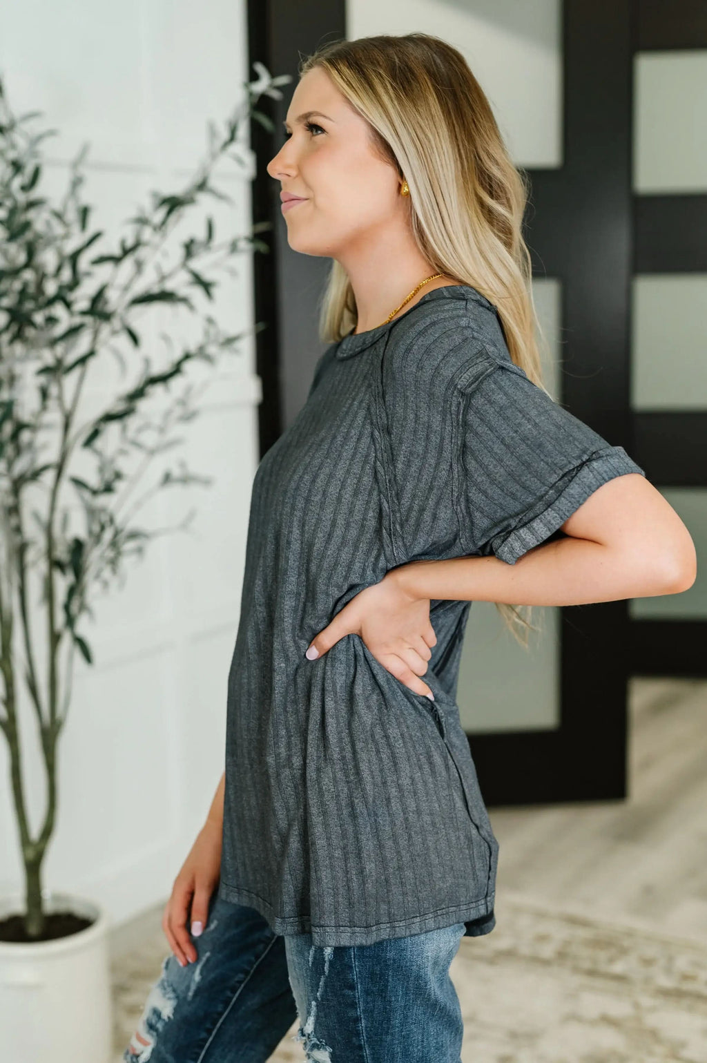 Sunday's Bestie Mineral Wash Top in Ash Black in - Womens photo