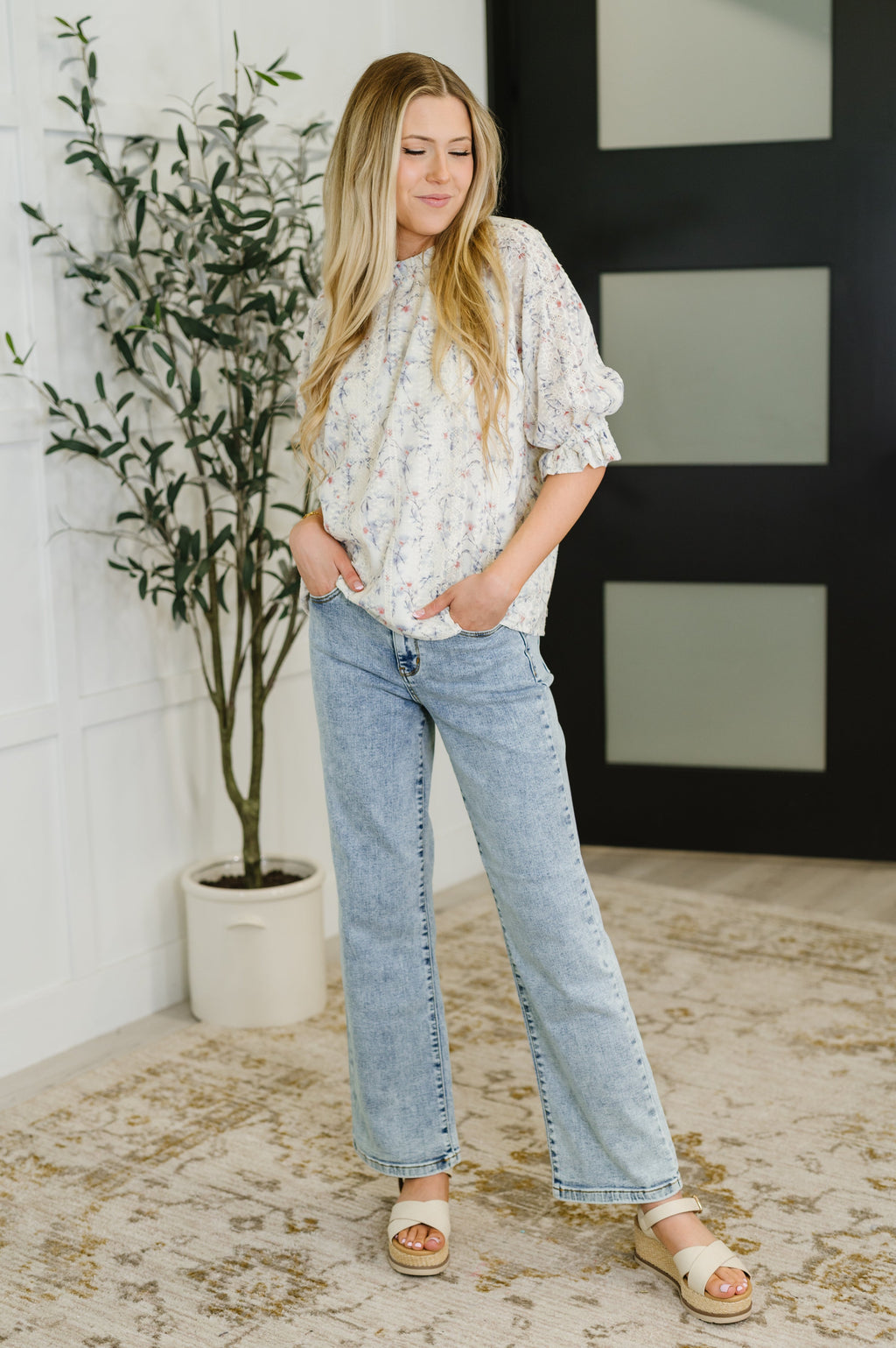 Sweet Ruffle Affair High Neck Blouse in Blue in - Womens photo