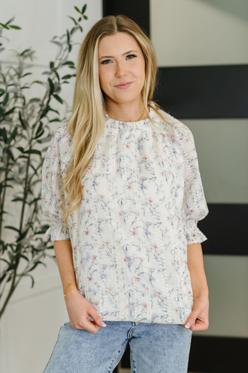 Sweet Ruffle Affair High Neck Blouse in Blue in - Womens photo