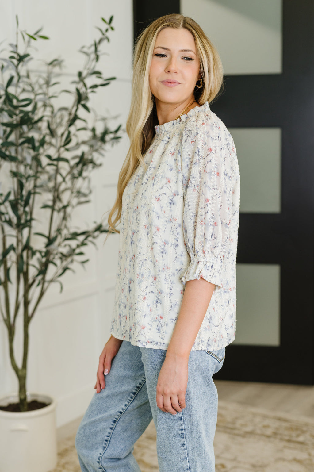 Sweet Ruffle Affair High Neck Blouse in Blue in - Womens photo