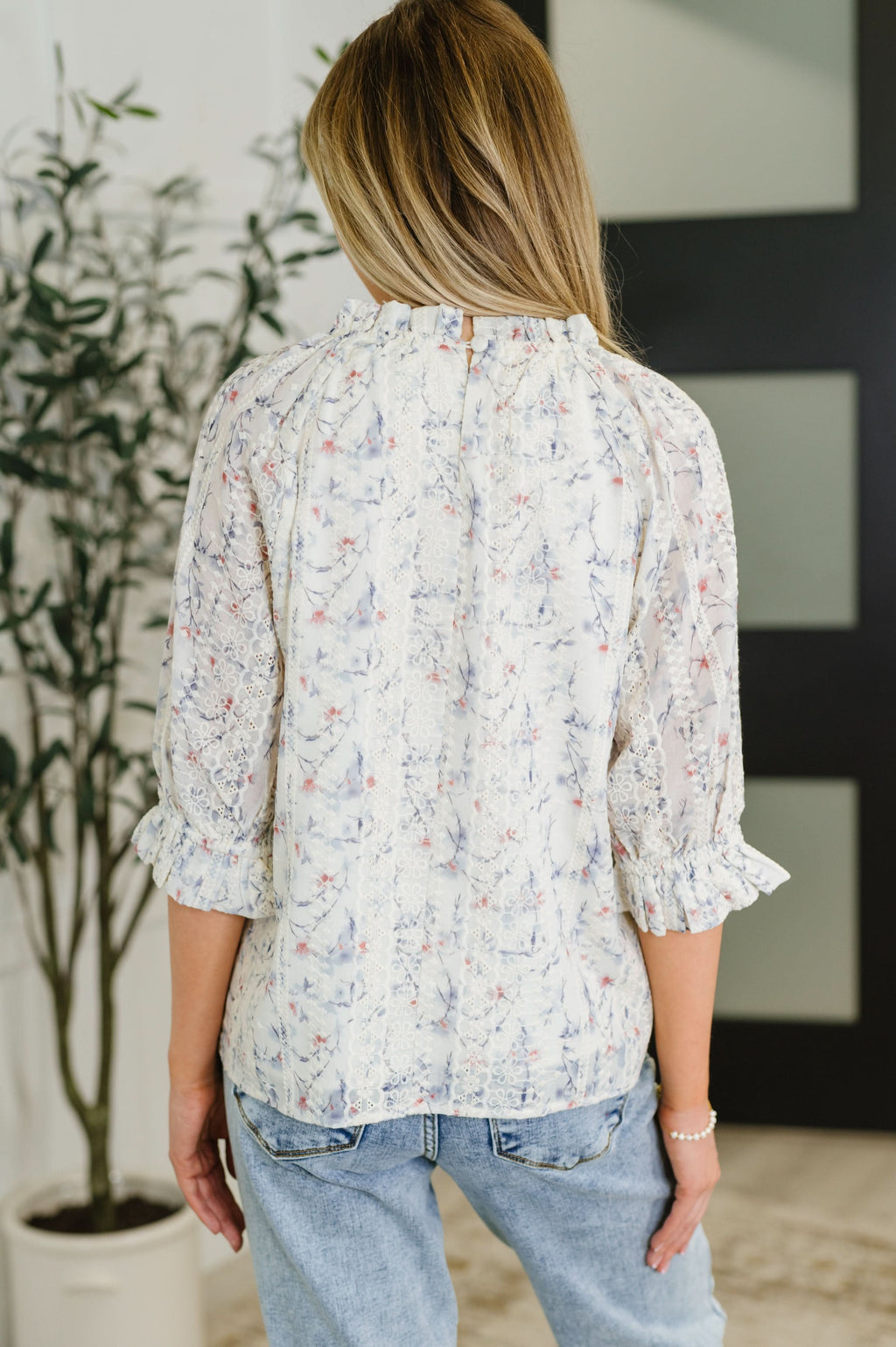 Sweet Ruffle Affair High Neck Blouse in Blue in - Womens photo