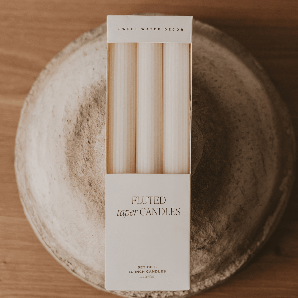 Fluted Taper Candles - Set of 3 in - Taper Candles photo