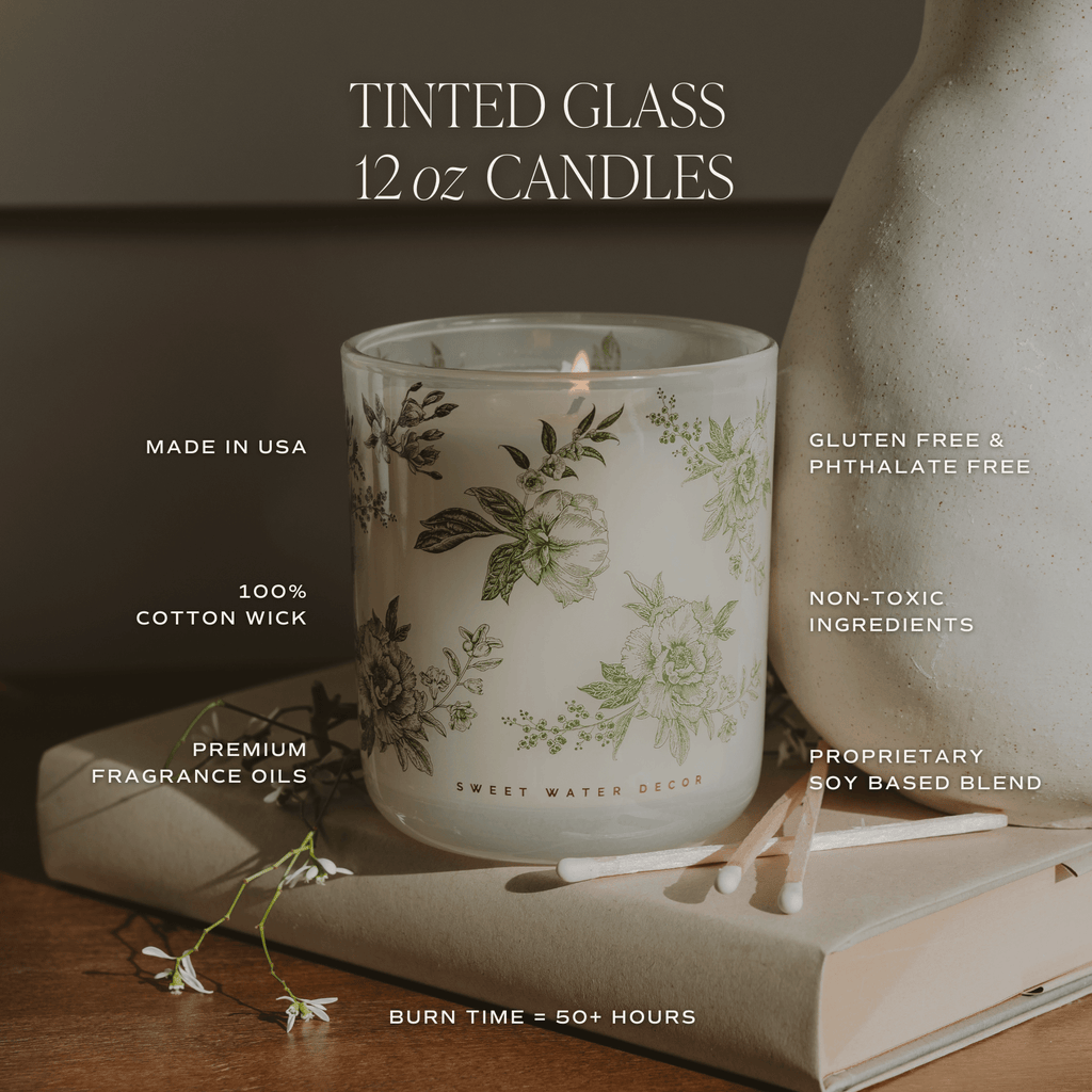 Green Delft Soy Candle - White Translucent Tinted Glass Jar - 12 oz in - Candles photo
