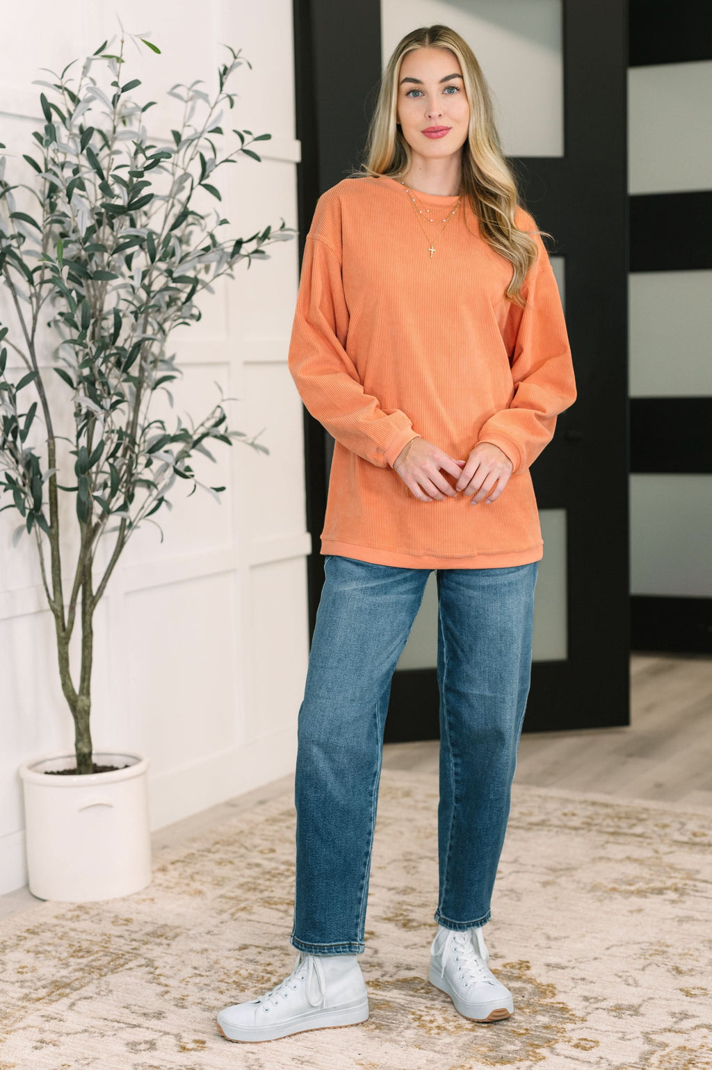 Taking A Drive Oversized Corded Sweatshirt in - Womens photo