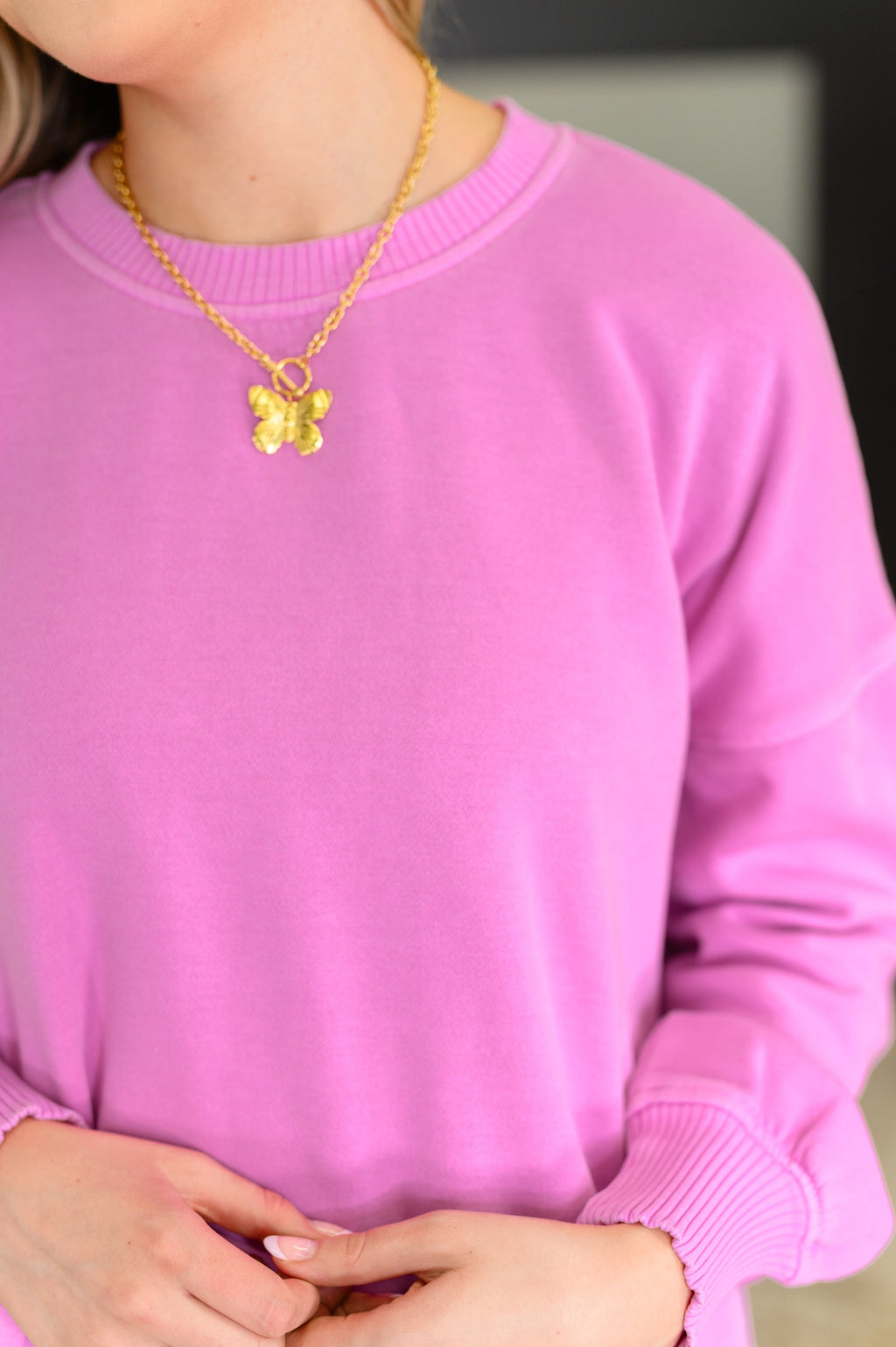 Talk Cozy to Me Stepped Hem Pullover in Bright Mauve in - Womens photo