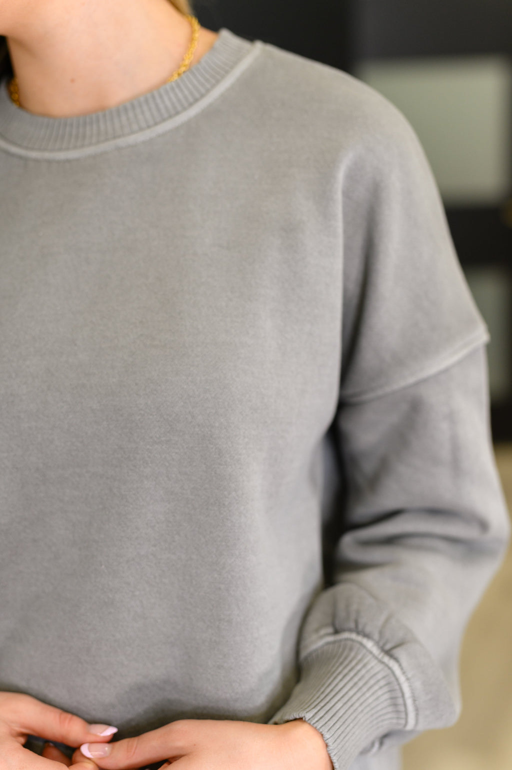 Talk Cozy to Me Stepped Hem Pullover in Sleet in - Womens photo