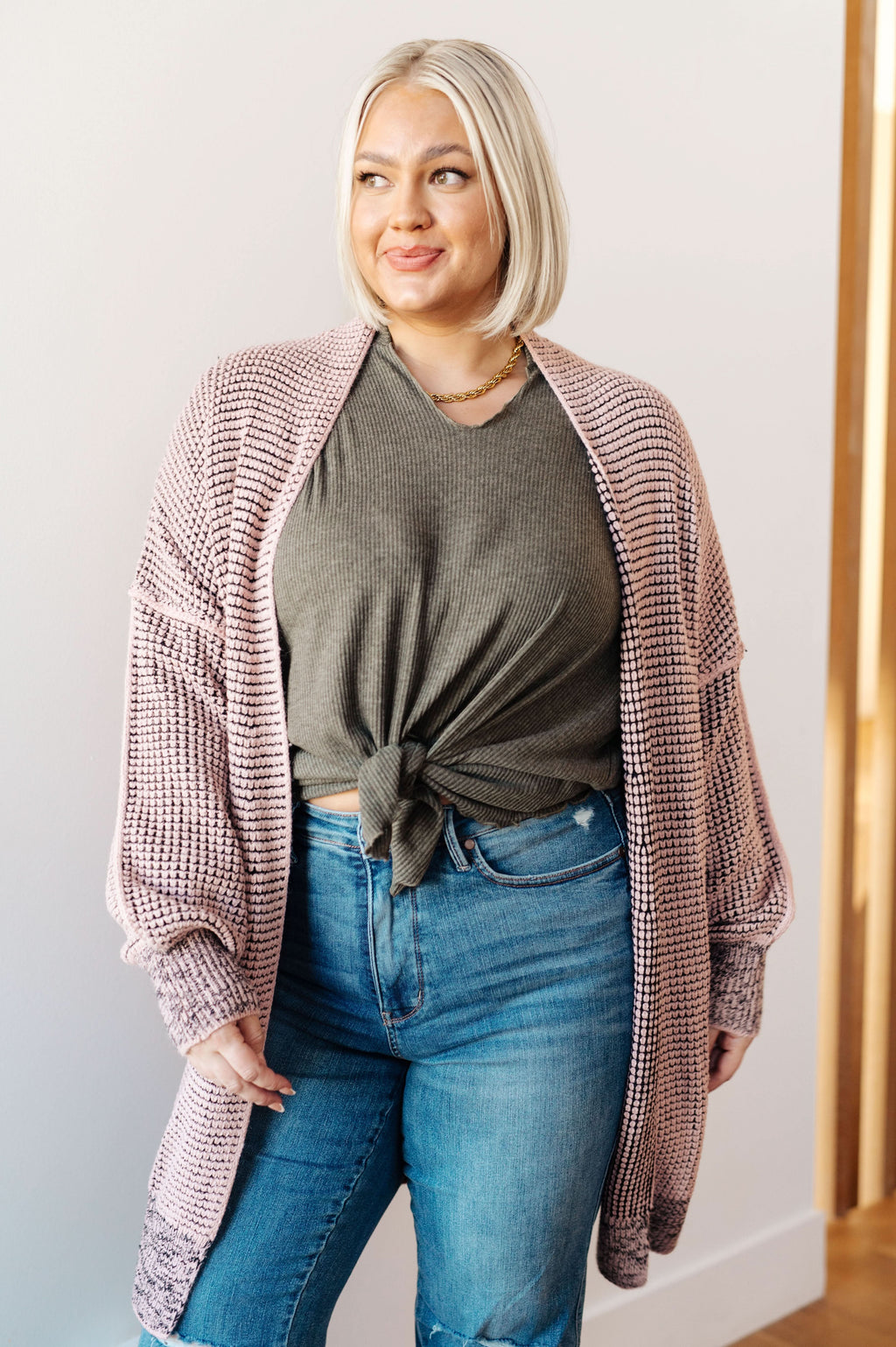 The Way It Was Cardigan in Mauve in - Layers photo