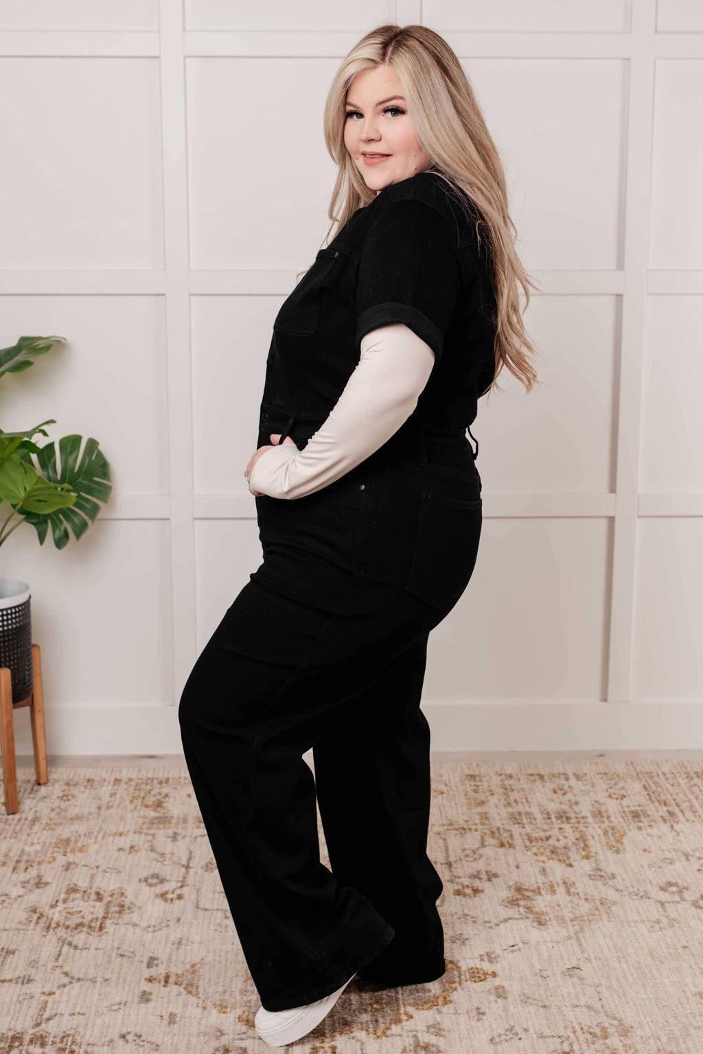 Tilda Short Sleeve Control Top Denim Jumpsuit in - Womens photo