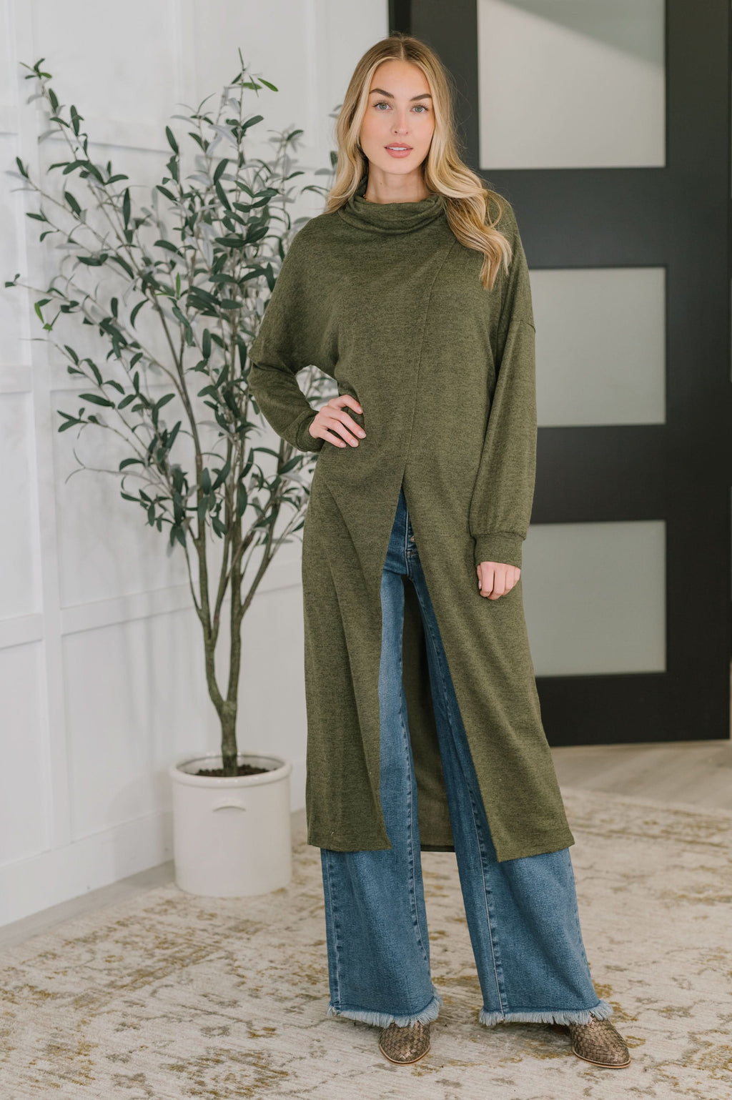Travel City Scape Turtle Neck Tunic in Olive in - Womens photo