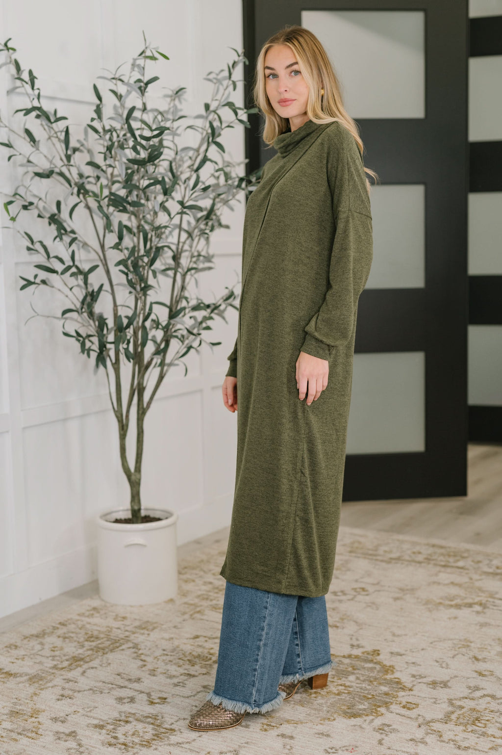 Travel City Scape Turtle Neck Tunic in Olive in - Womens photo