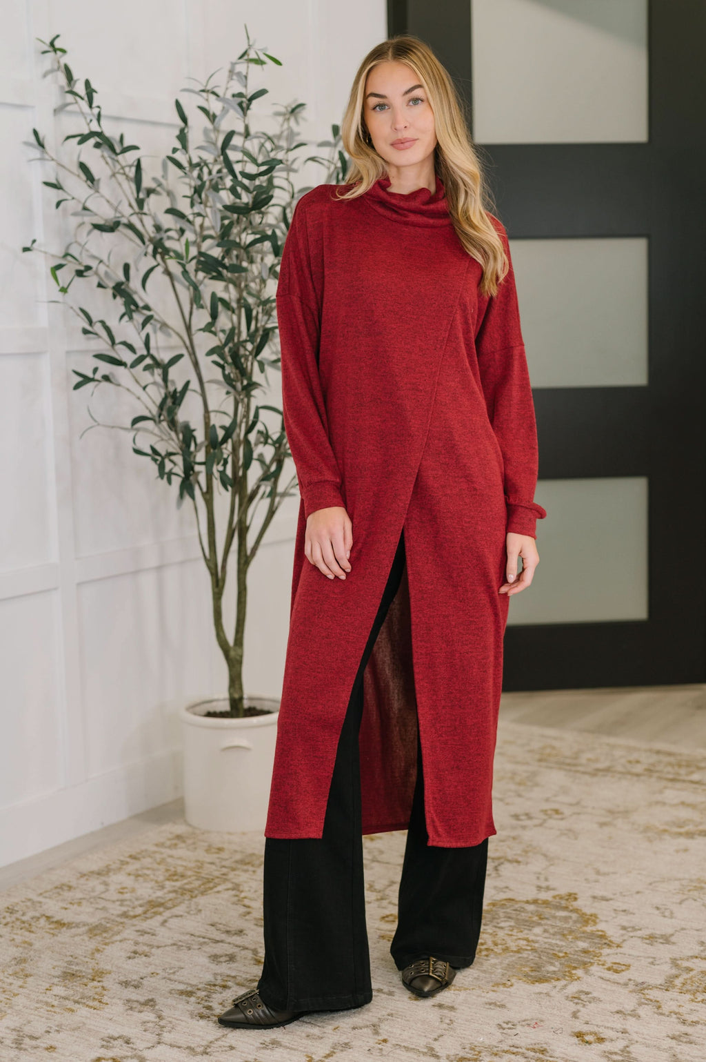 Travel City Scape Turtle Neck Tunic in Wine in - Womens photo