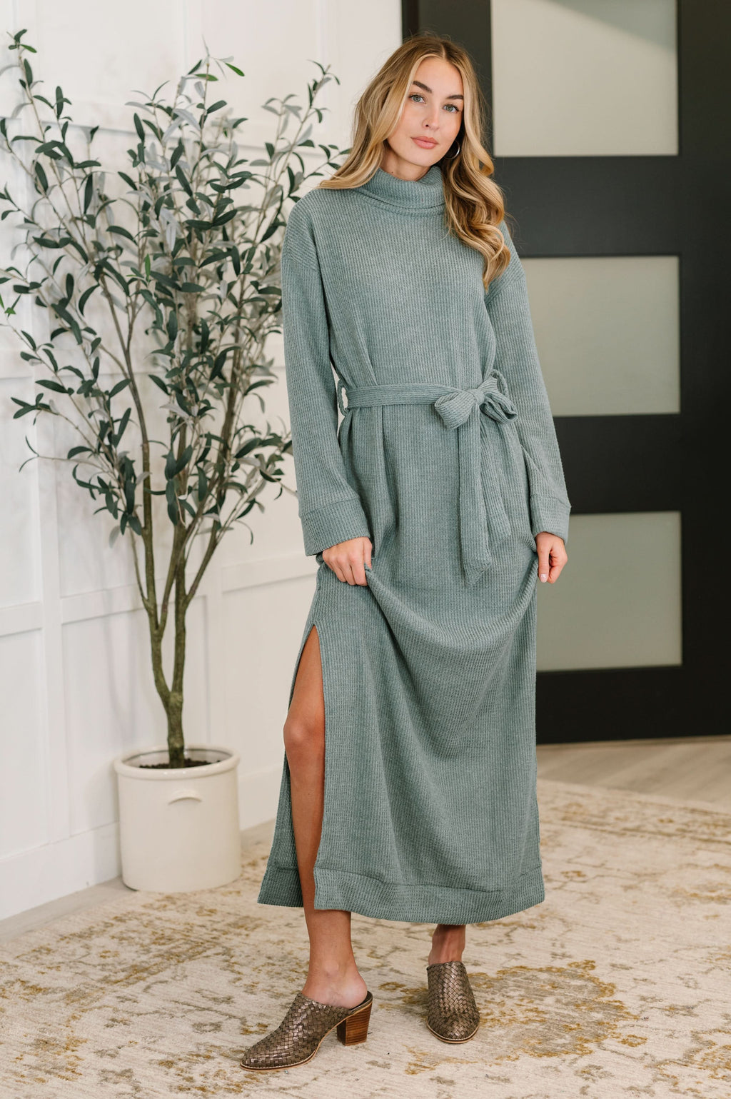 Travel Plush Knit Dress in Soft Teal in - Womens photo