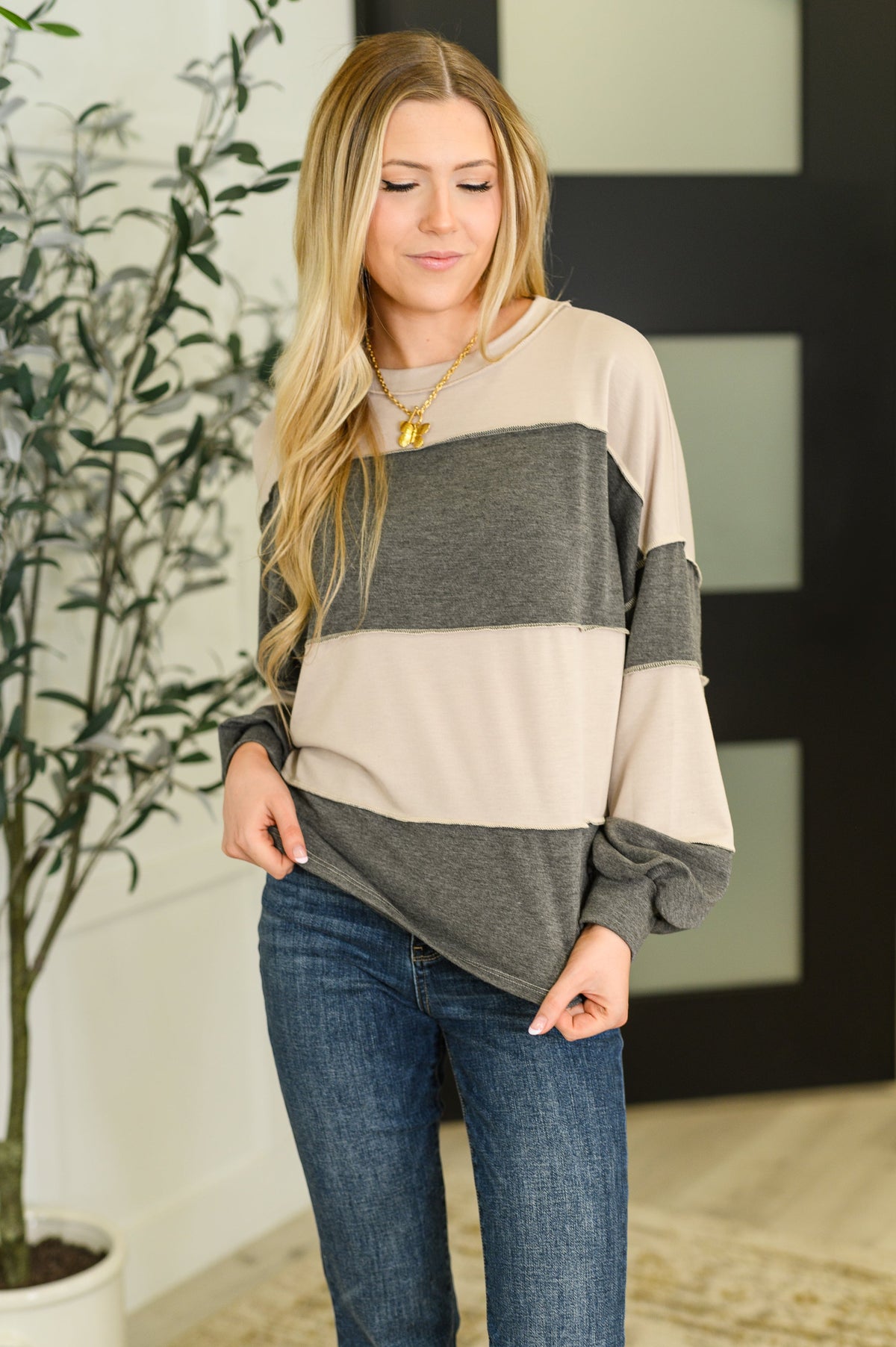 Two-Tone Take Drop Shoulder Top - SwagglyLife Home & Fashion