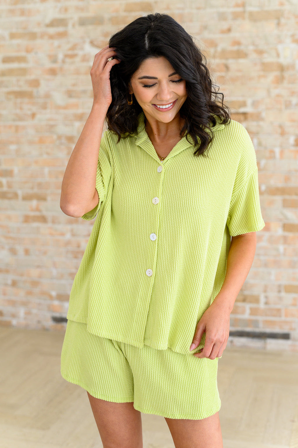 Two's Company Ribbed Button Down in - Sets photo