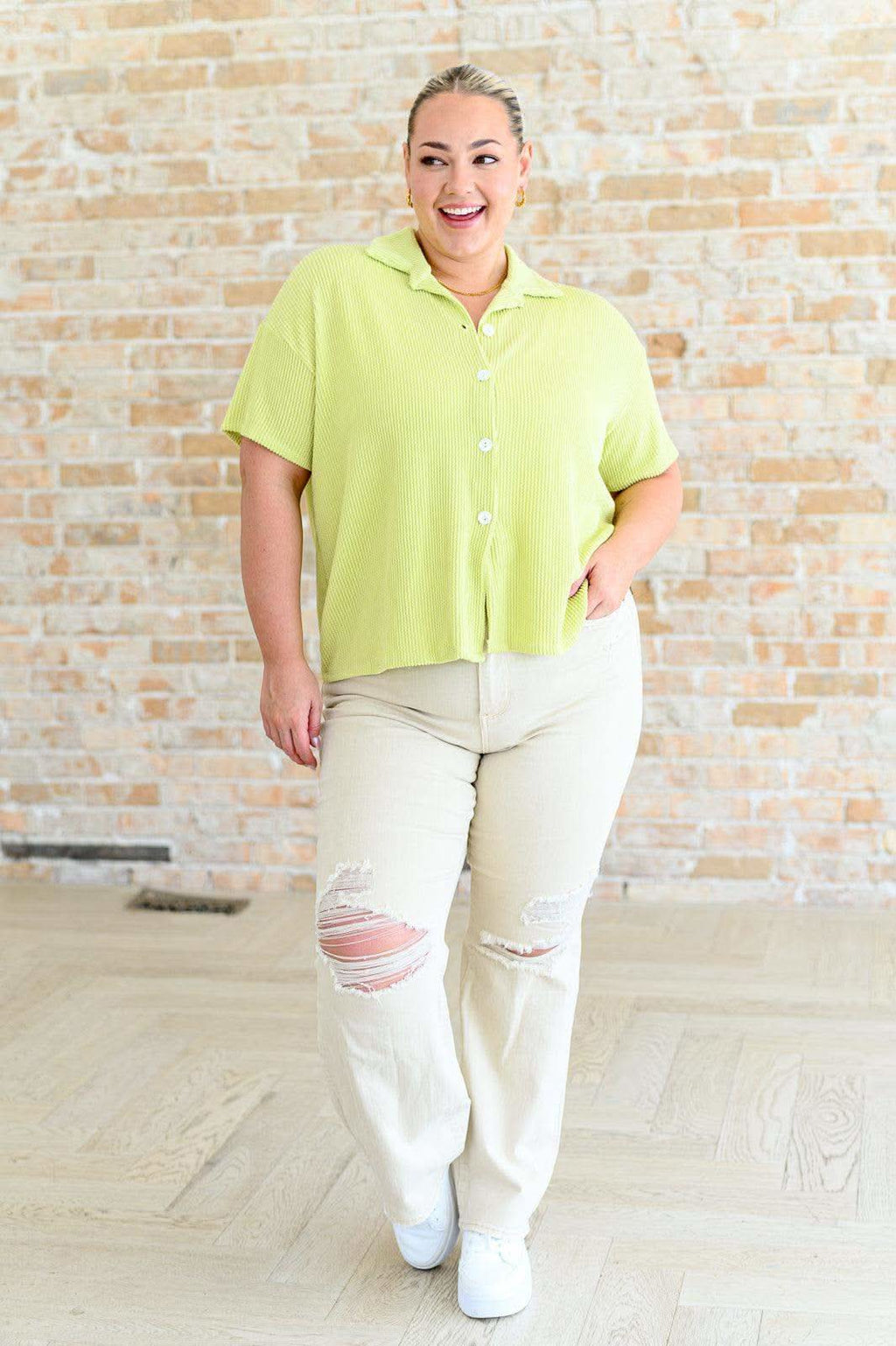 Two's Company Ribbed Button Down in - Sets photo