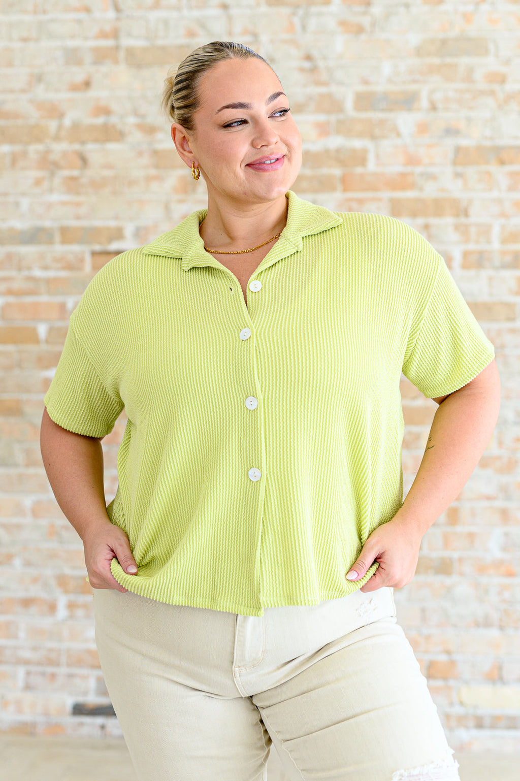 Two's Company Ribbed Button Down in - Sets photo