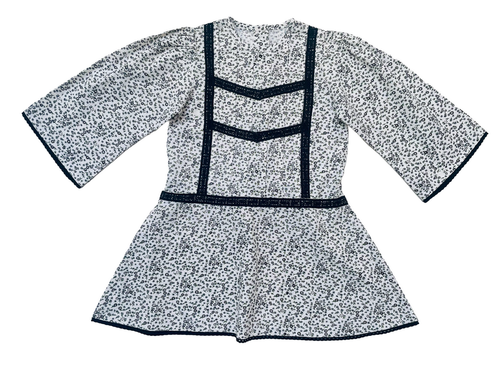 Lace Yoke Off-White & Grey Printed Dress in - Dress photo