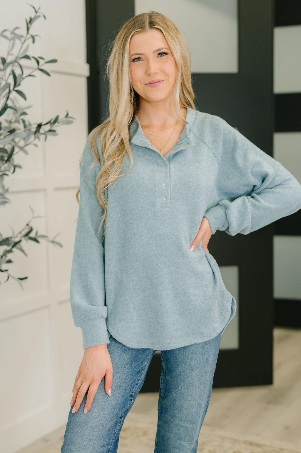 Urban Flux Scooped Hi-Low Long Pullover in Blue Grey in - Womens photo