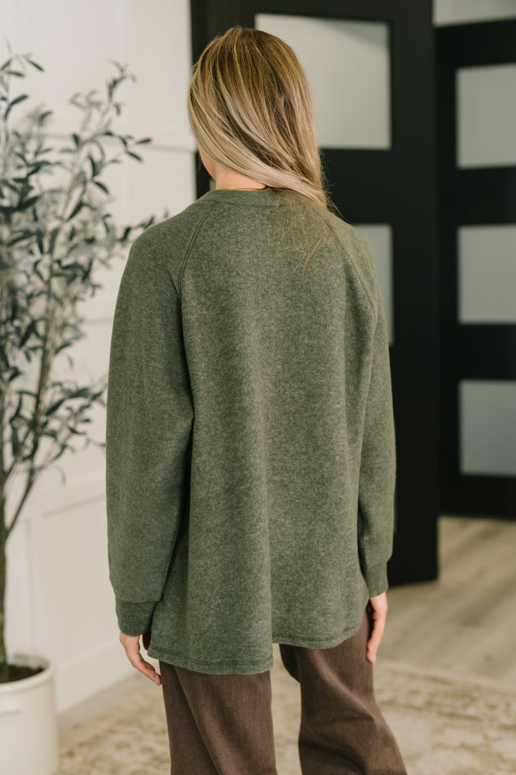 Urban Flux Scooped Hi-Low Long Pullover in Olive in - Womens photo