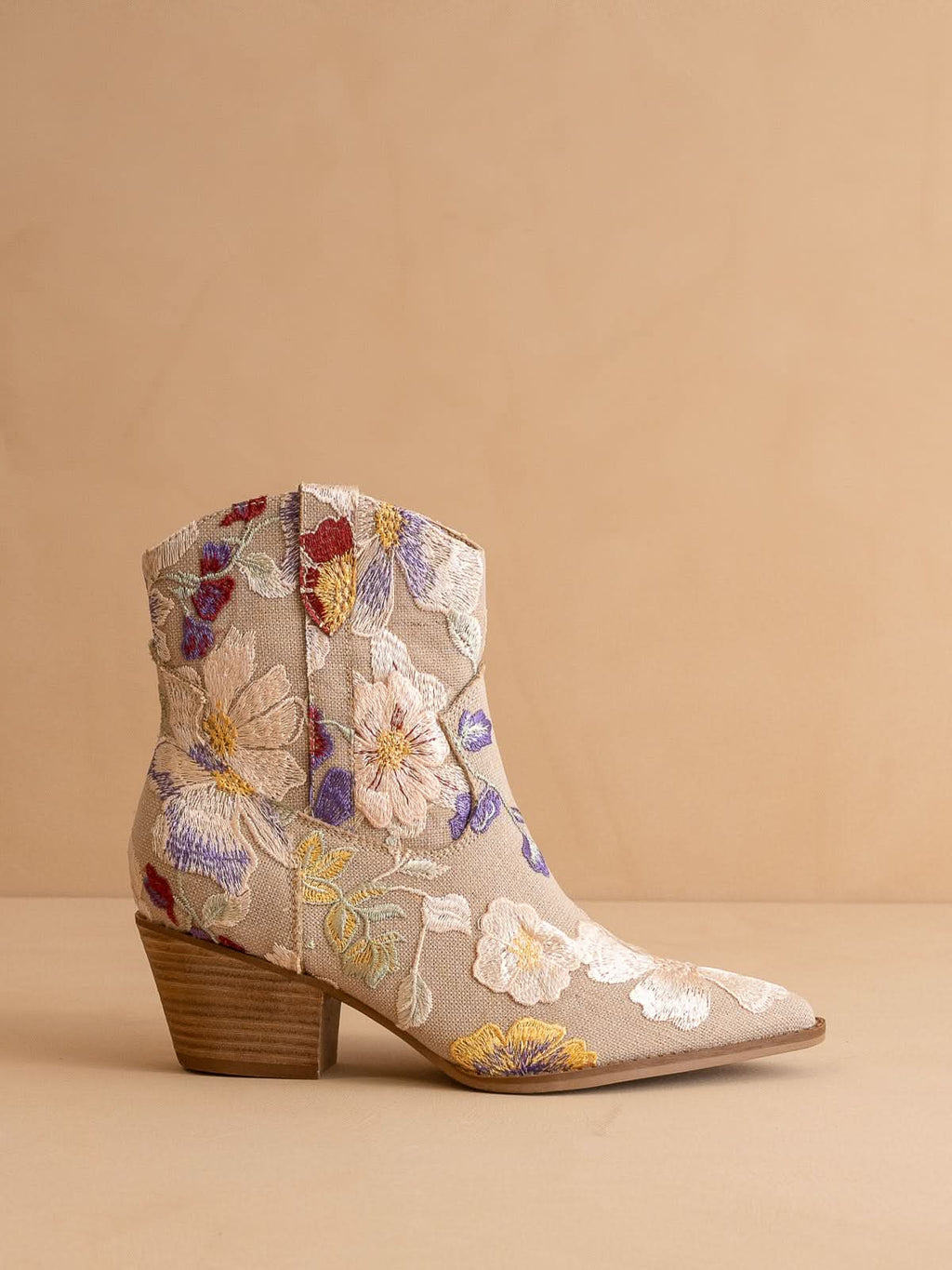 The Wanda | Taupe Floral Appliqué Cowgirl Boot in - BOOTS & BOOTIES photo