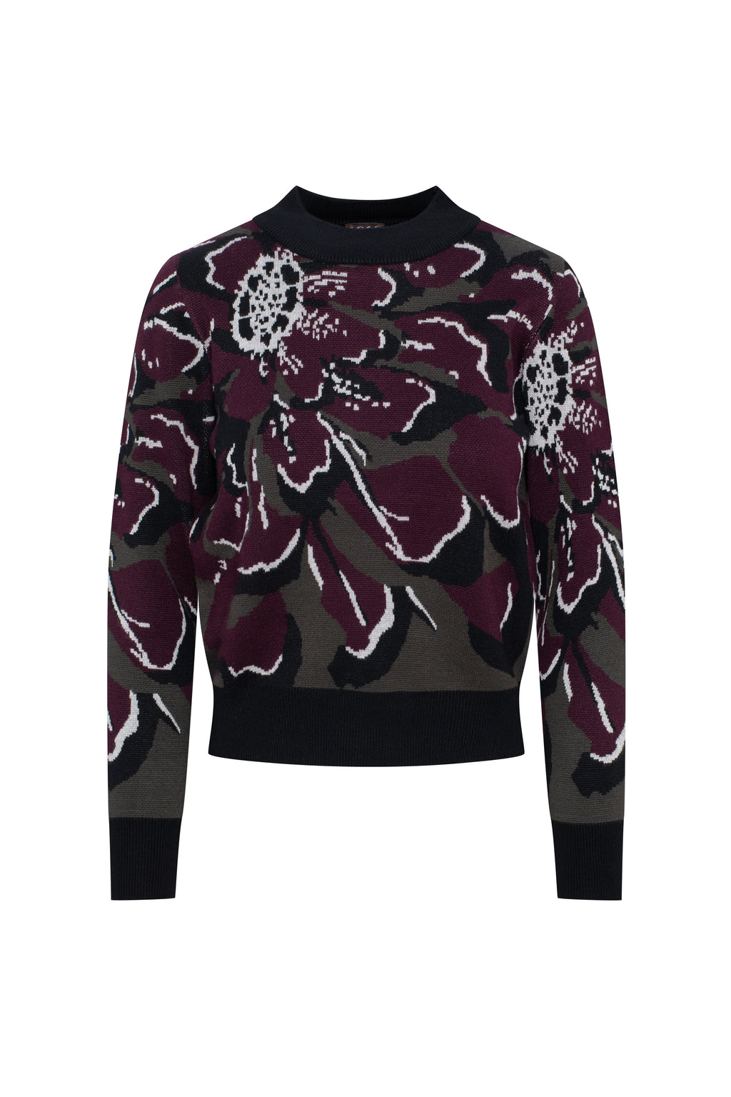 Floral Knit Sweater in Black Dark Wine - Ladies Pullover photo