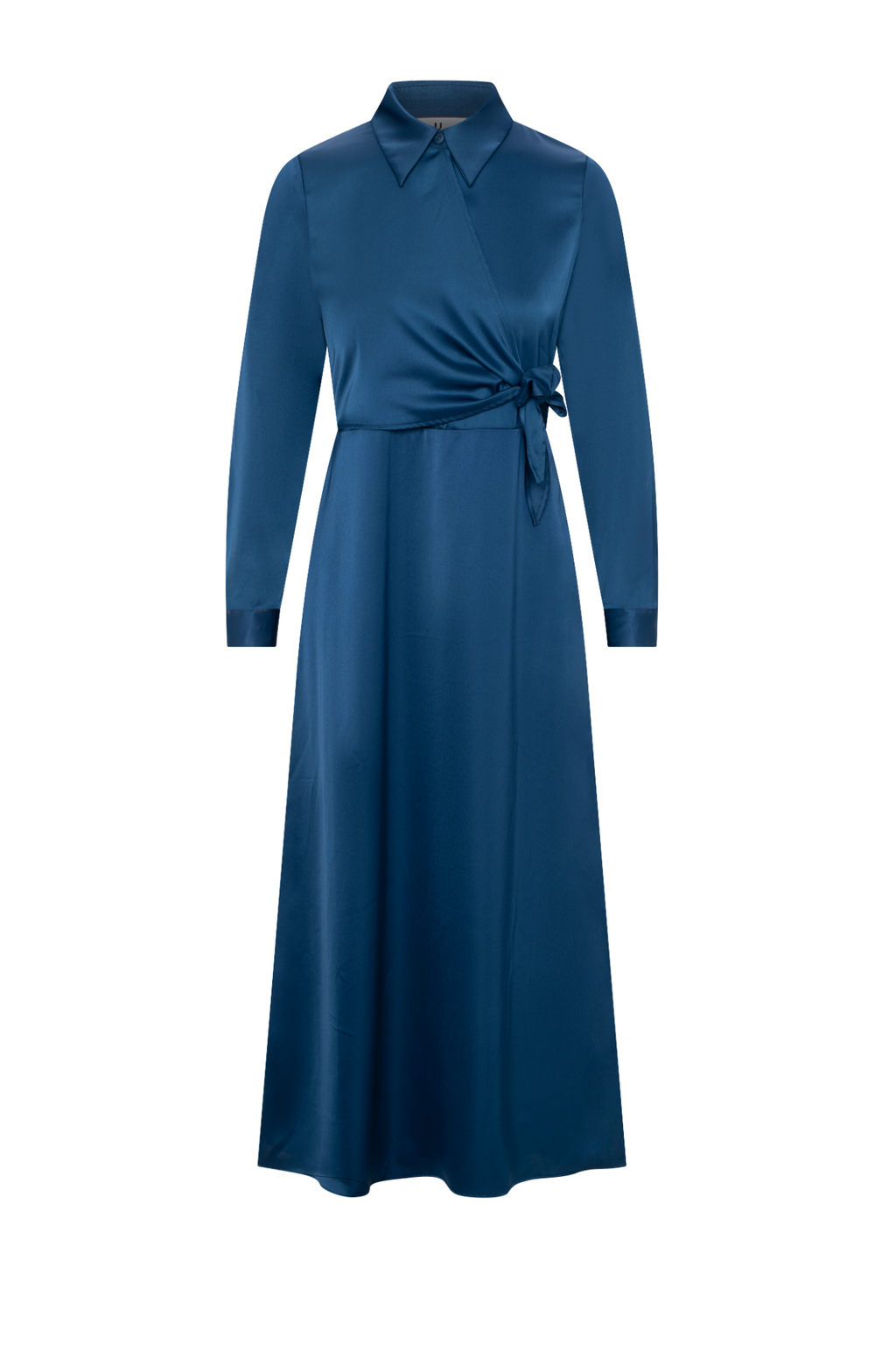 Maxi Satin Wrap Shirt Dress in Midnight Blue - Ladies Dress photo