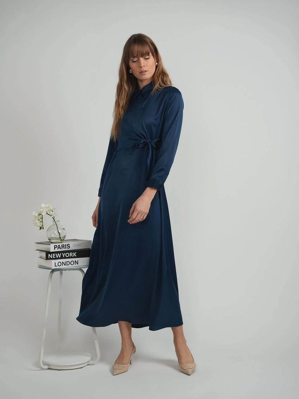 Maxi Satin Wrap Shirt Dress in - Ladies Dress photo