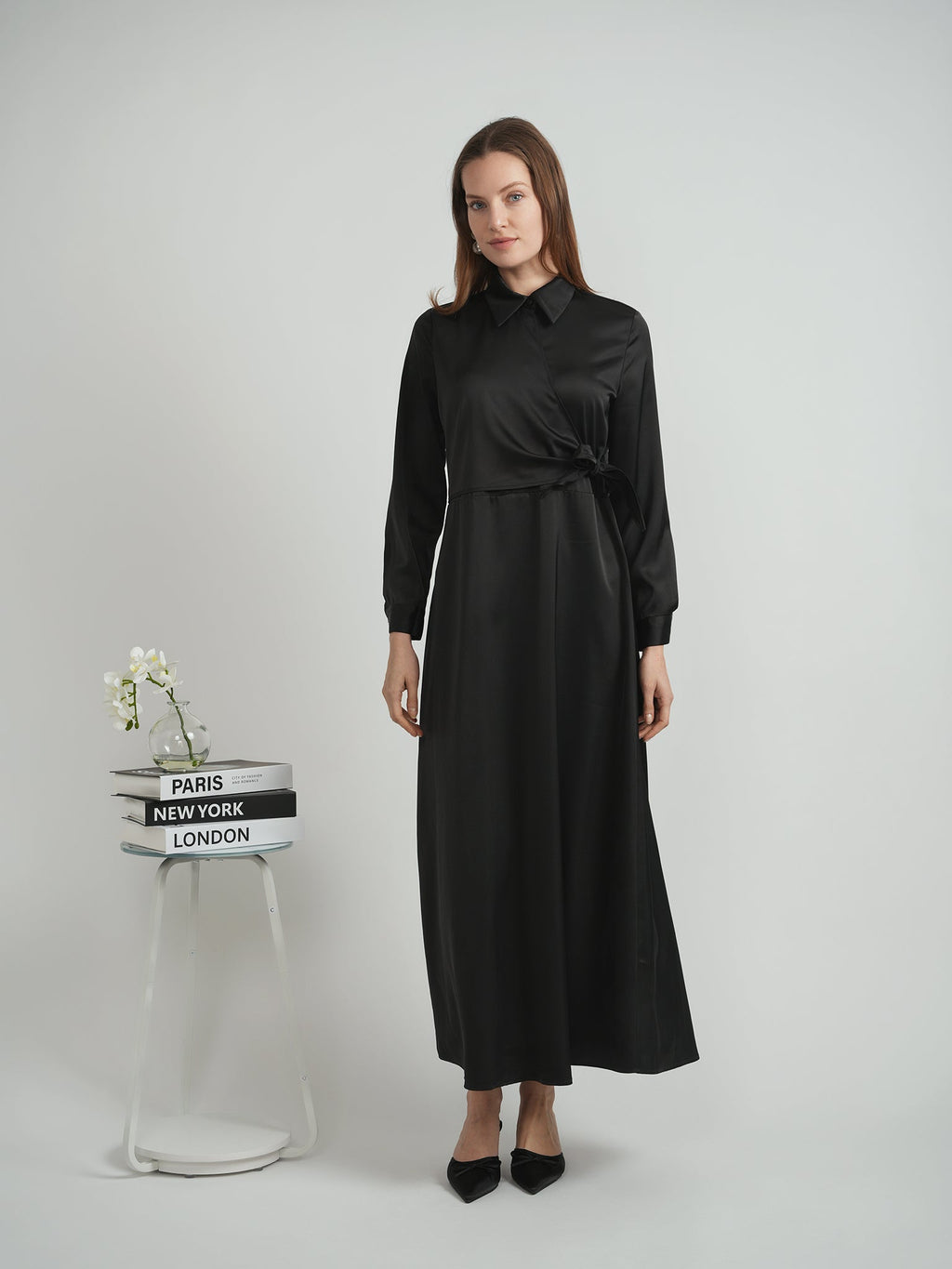 Maxi Satin Wrap Shirt Dress in - Ladies Dress photo